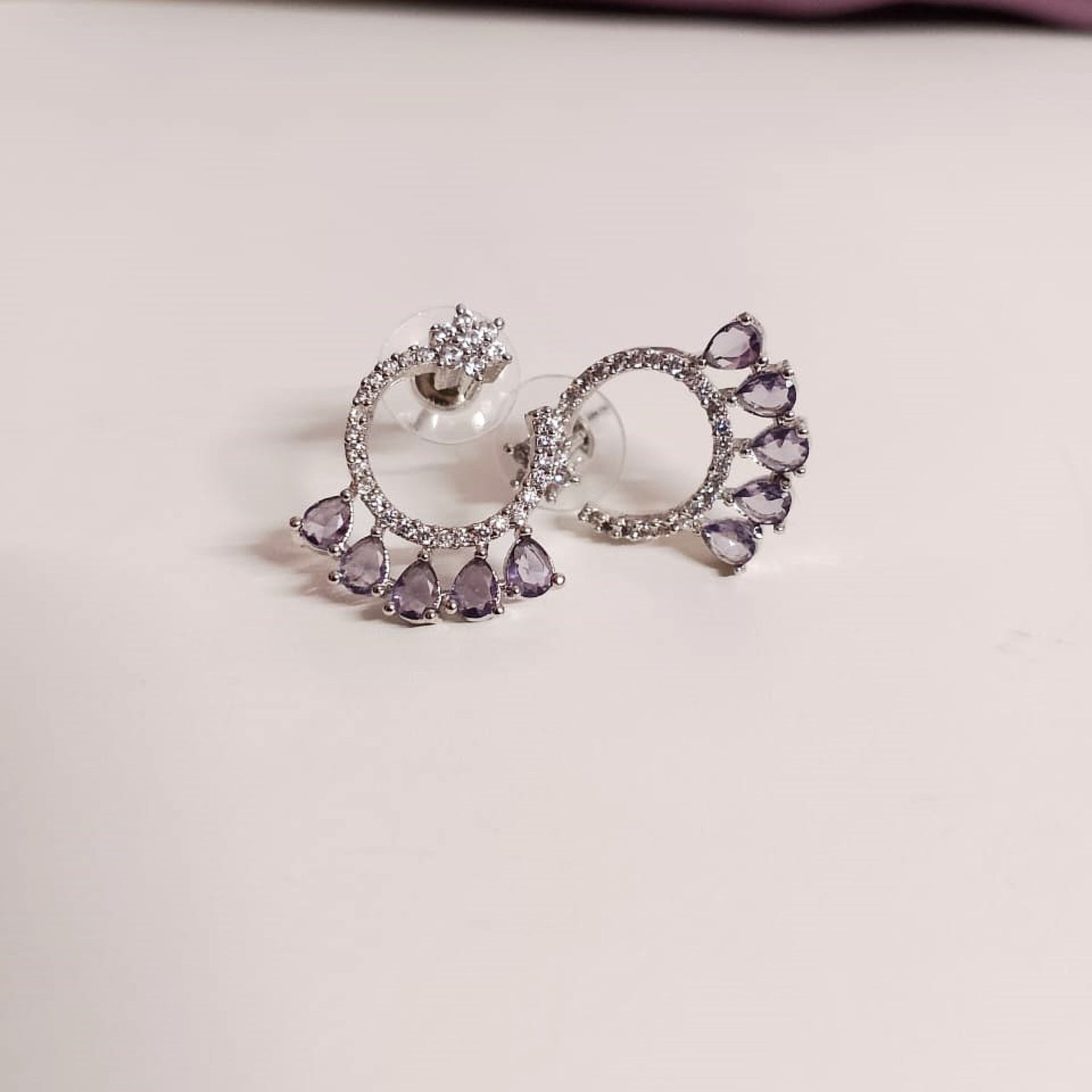 AD Flower Round Jhumka Purple