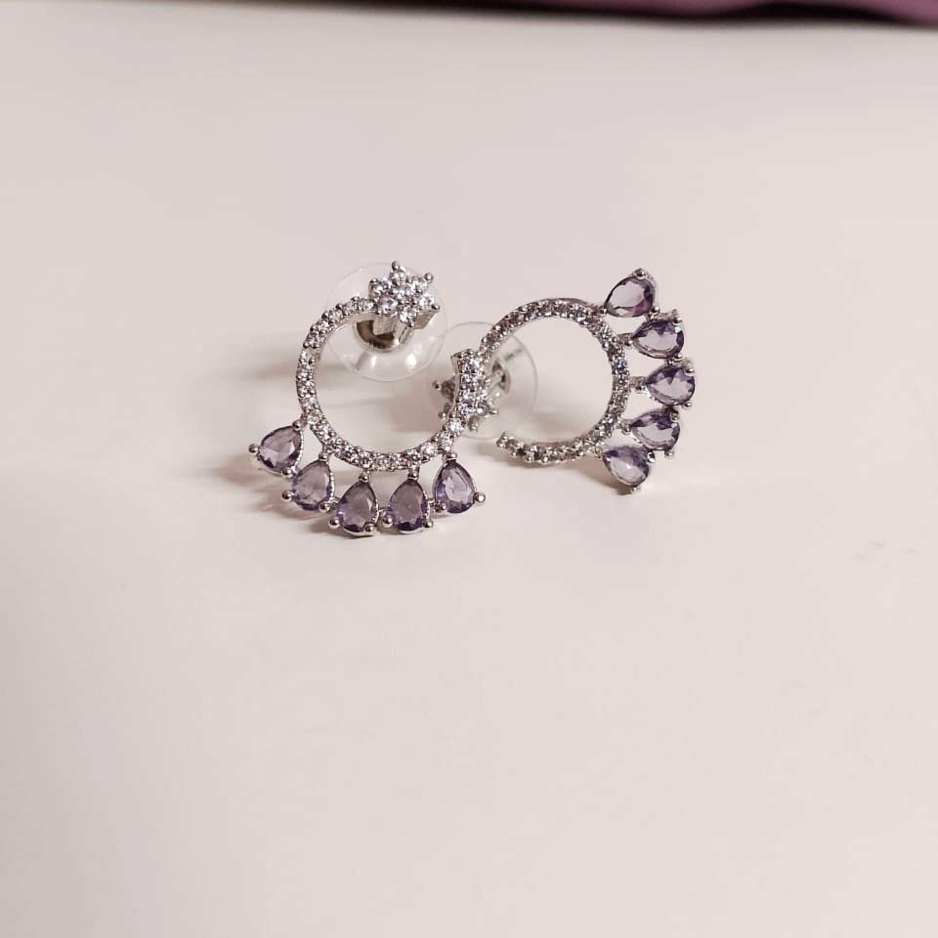 AD Flower Round Jhumka Purple