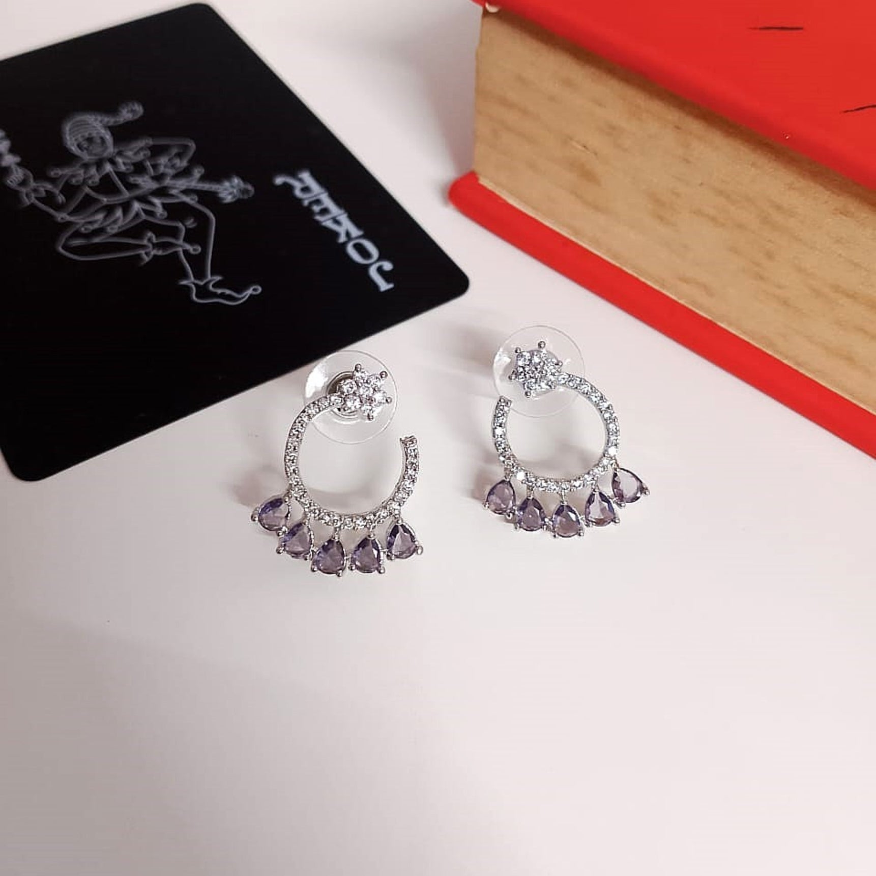 AD Flower Round Jhumka Purple