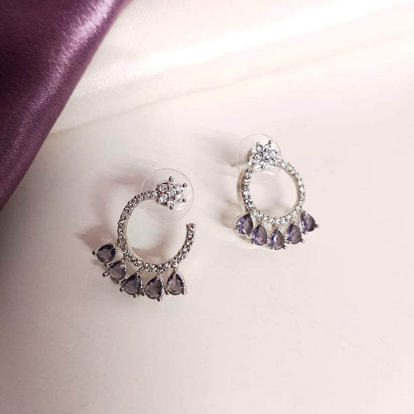 AD Flower Round Jhumka Purple