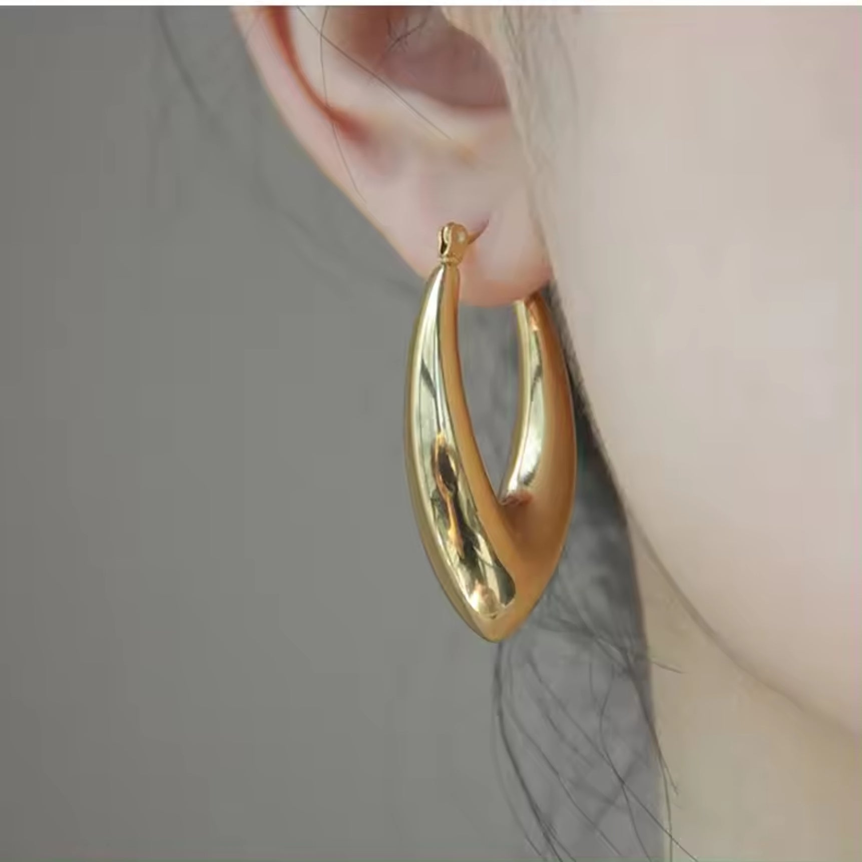 Golden Thick Long Hoops Earrings