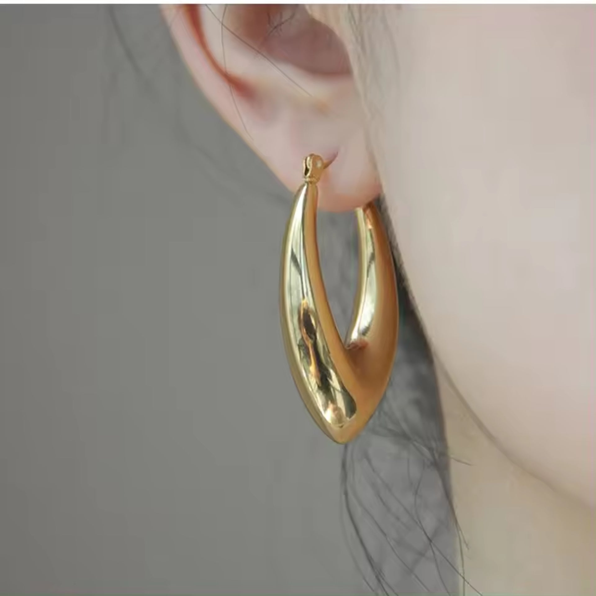 Golden Thick Long Hoops Earrings