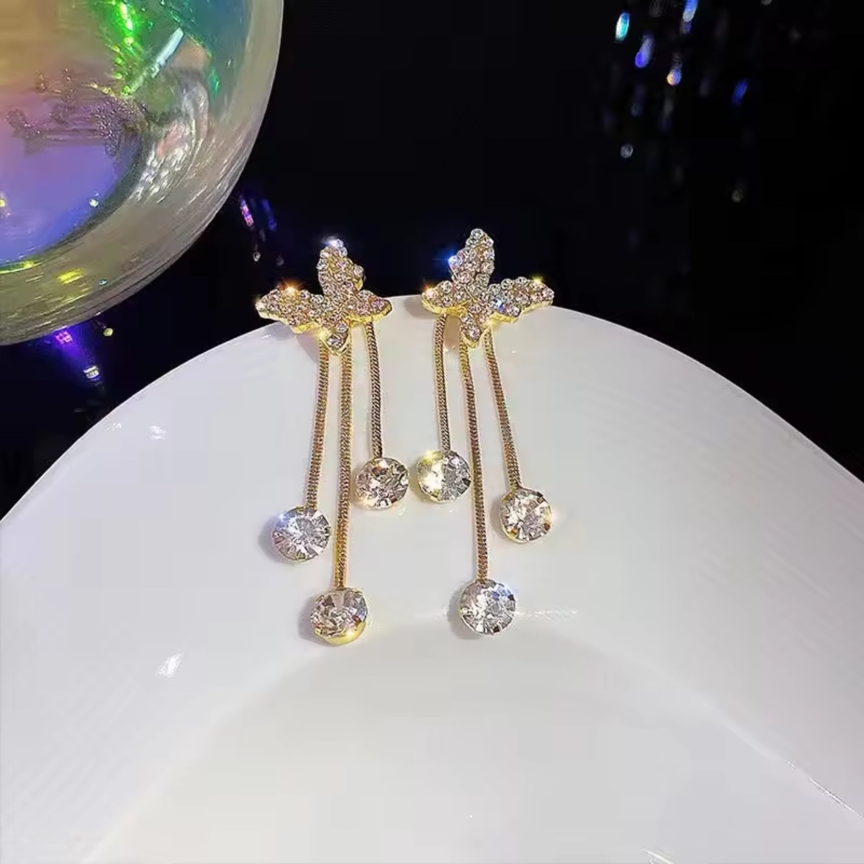 Dazzling Crystal Butterfly Chain Earrings