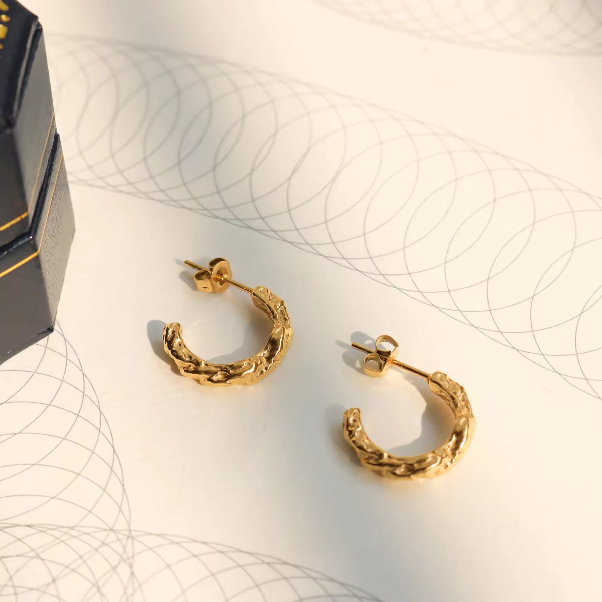 Gold Plated Uneven Open Half Round Hoop Earrings