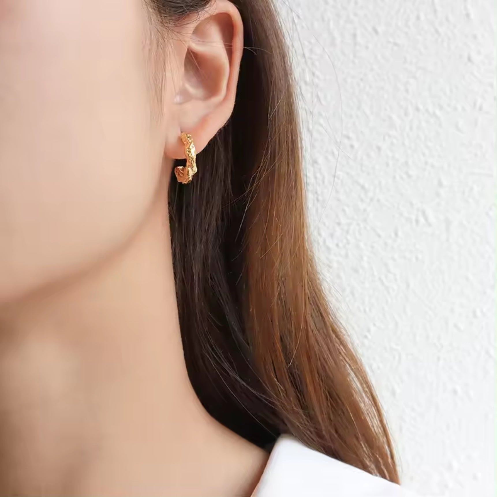 Gold Plated Uneven Open Half Round Hoop Earrings