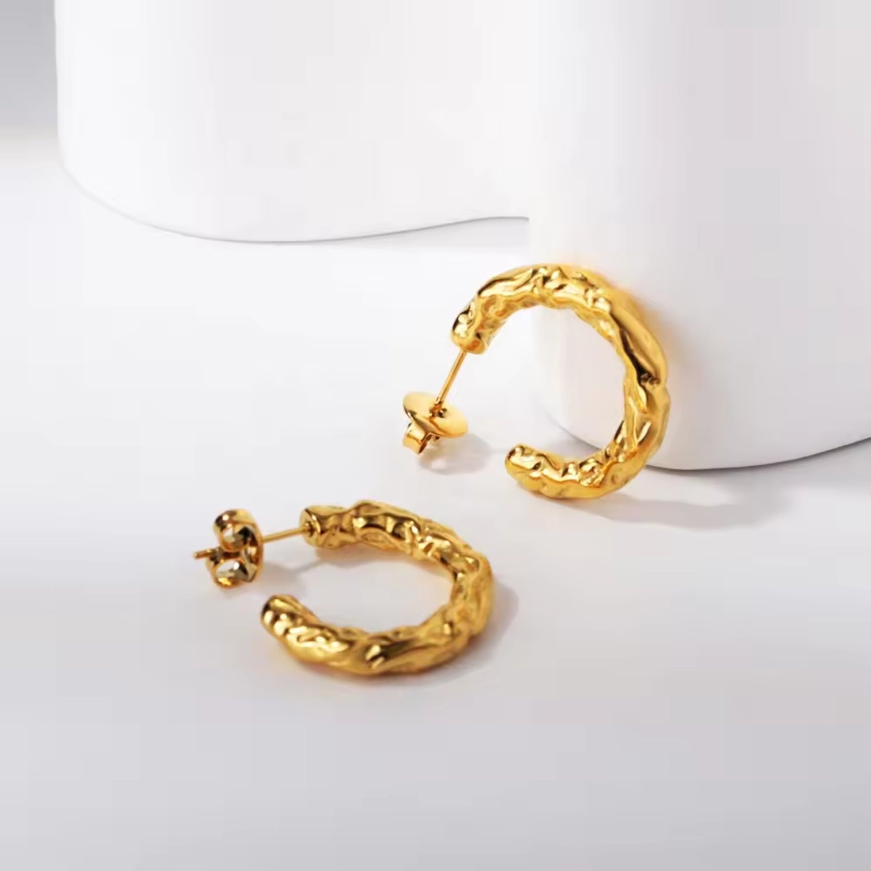 Gold Plated Uneven Open Half Round Hoop Earrings