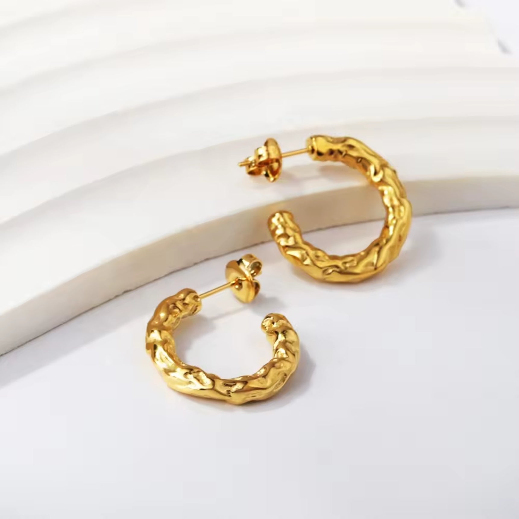 Gold Plated Uneven Open Half Round Hoop Earrings