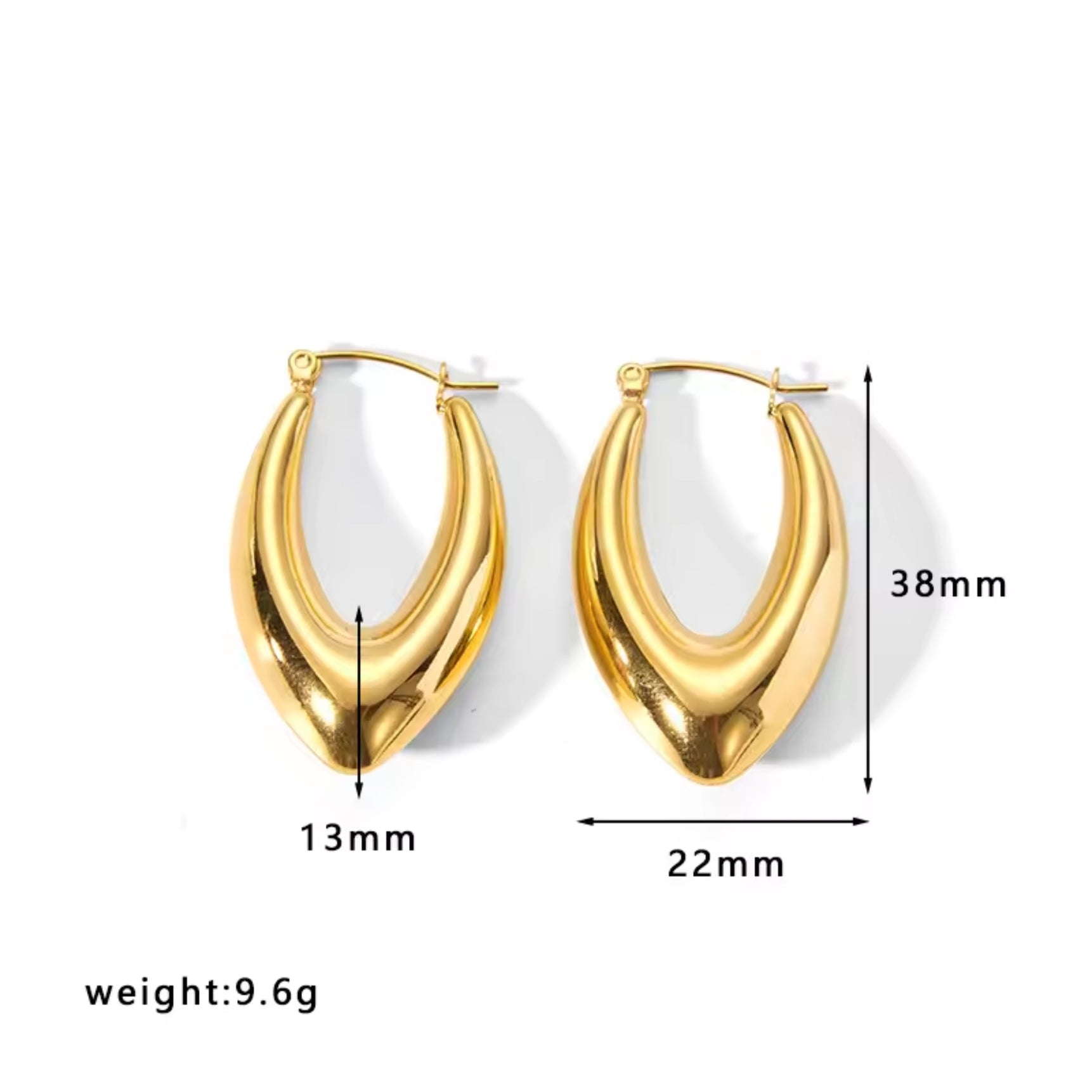 Golden Thick Long Hoops Earrings
