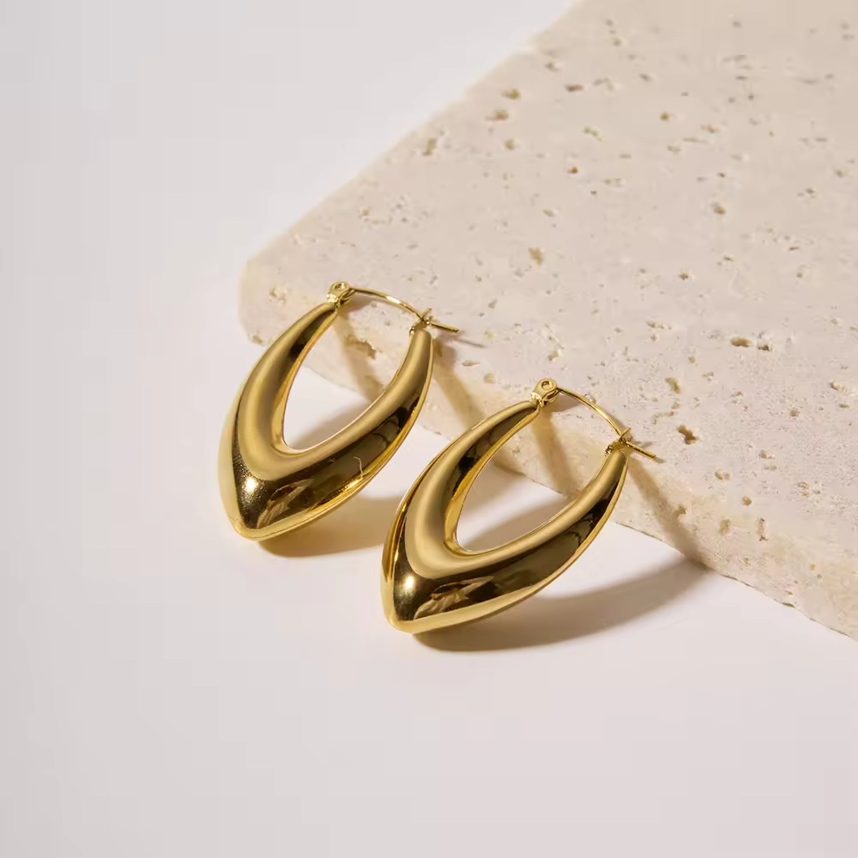 Golden Thick Long Hoops Earrings