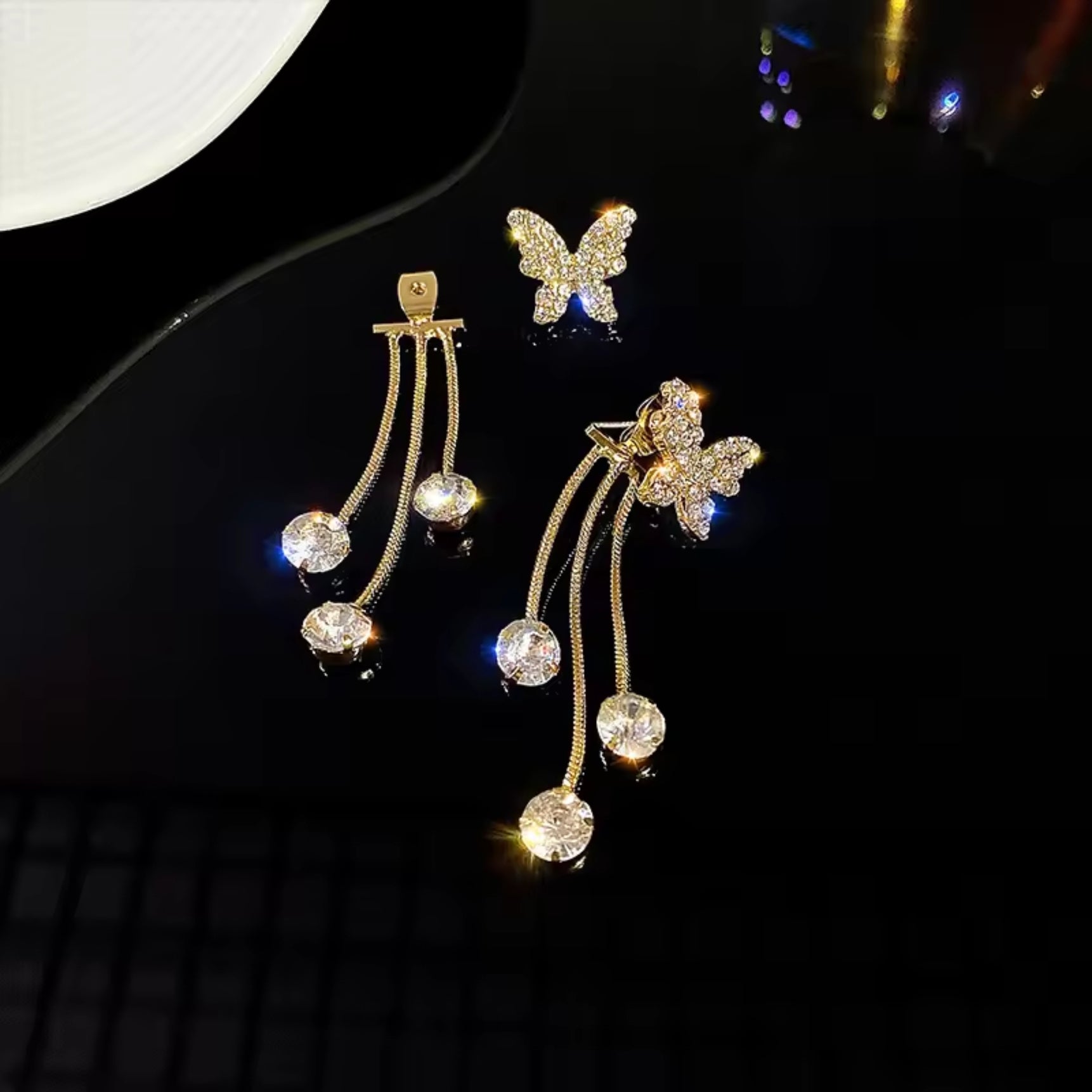 Dazzling Crystal Butterfly Chain Earrings