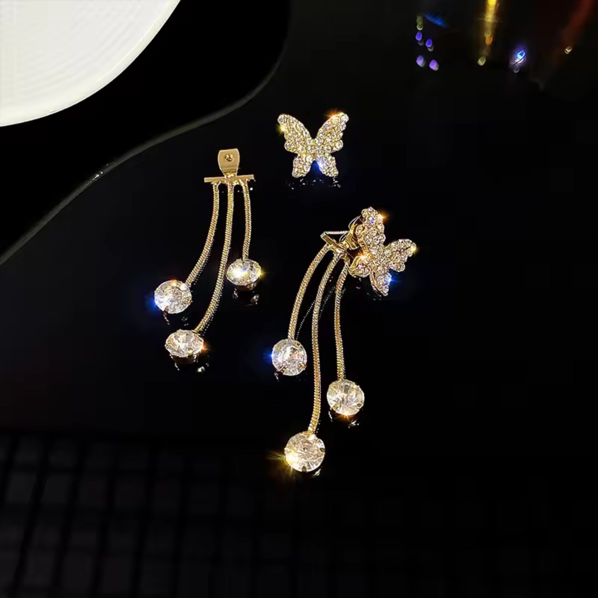 Dazzling Crystal Butterfly Chain Earrings