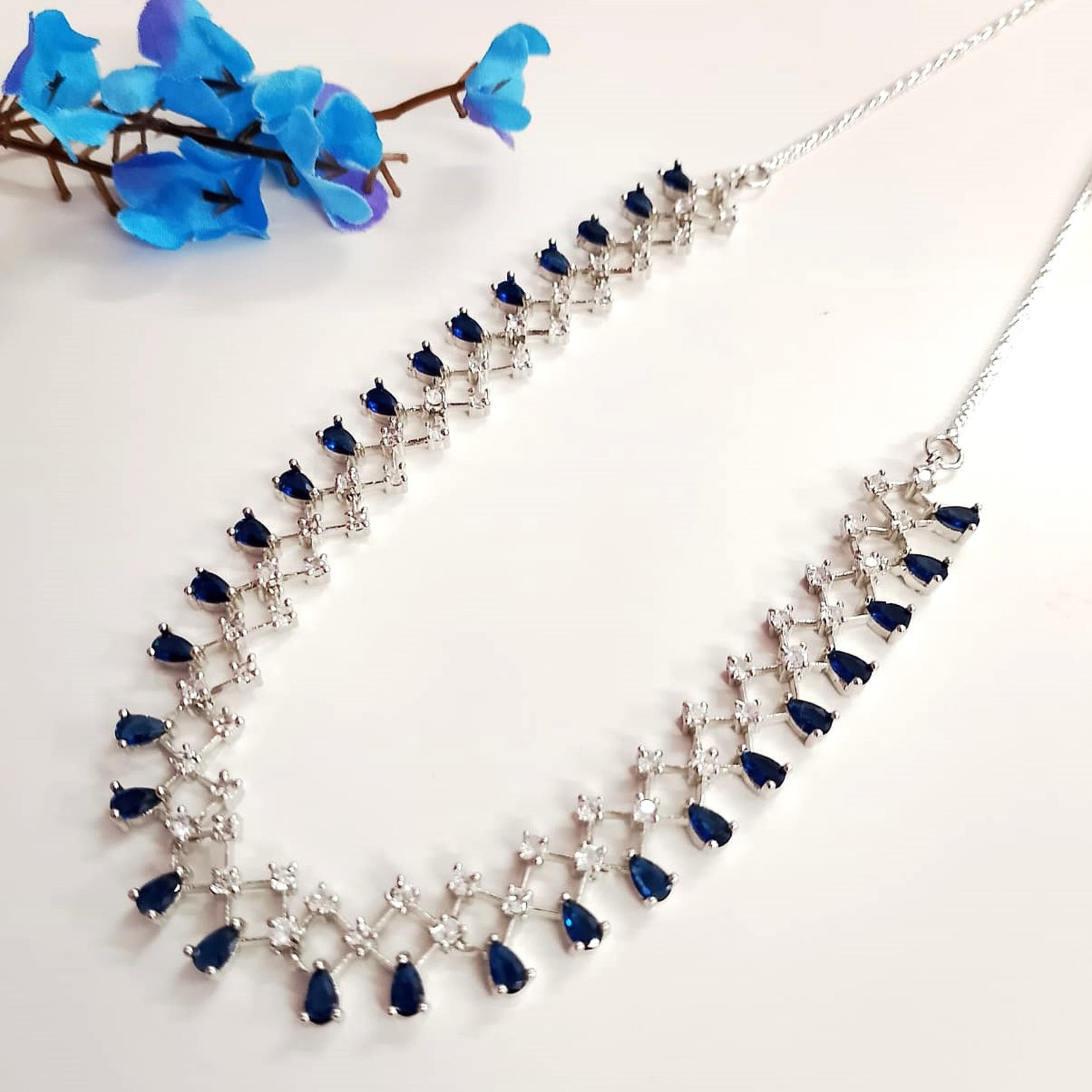 Zig Zag Azure AD Necklace Set BLUE