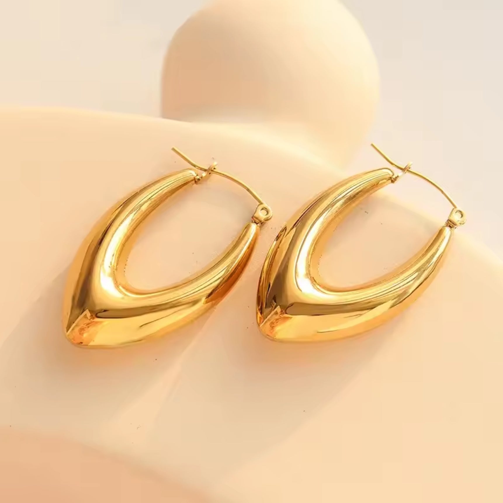 Golden Thick Long Hoops Earrings