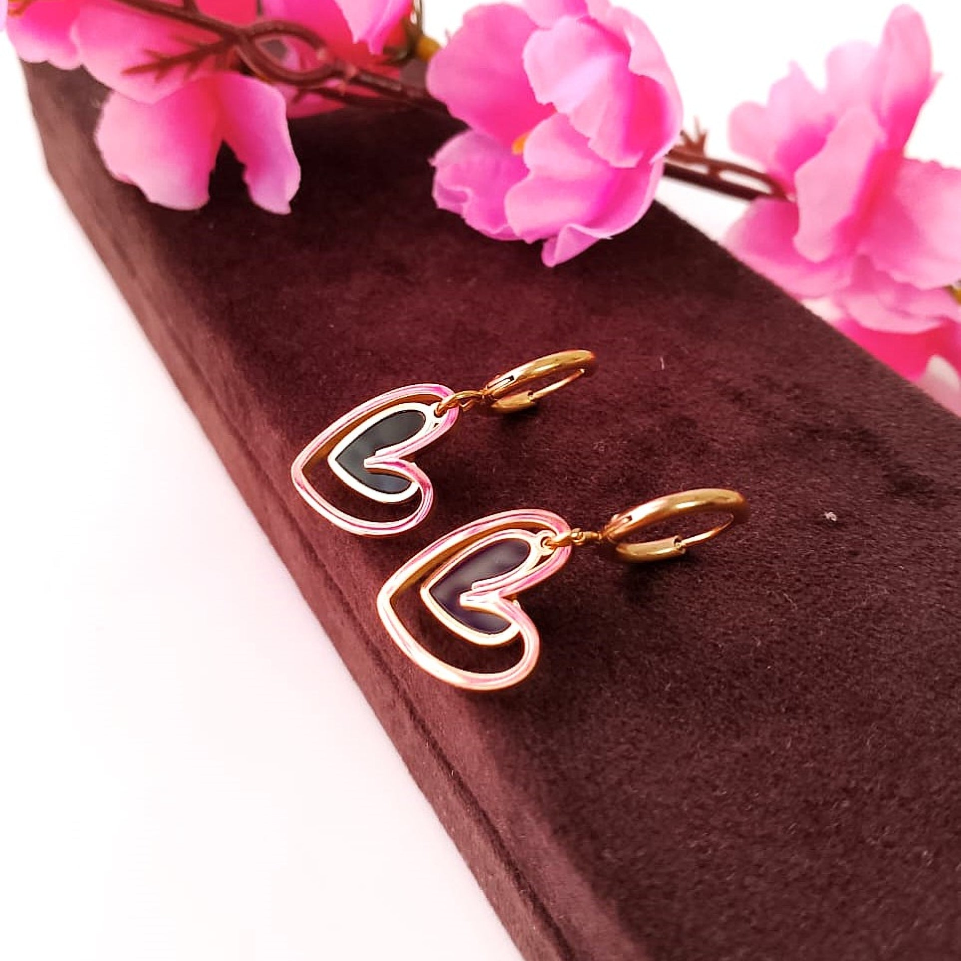 Golden & Black Heart Hoop Earrings