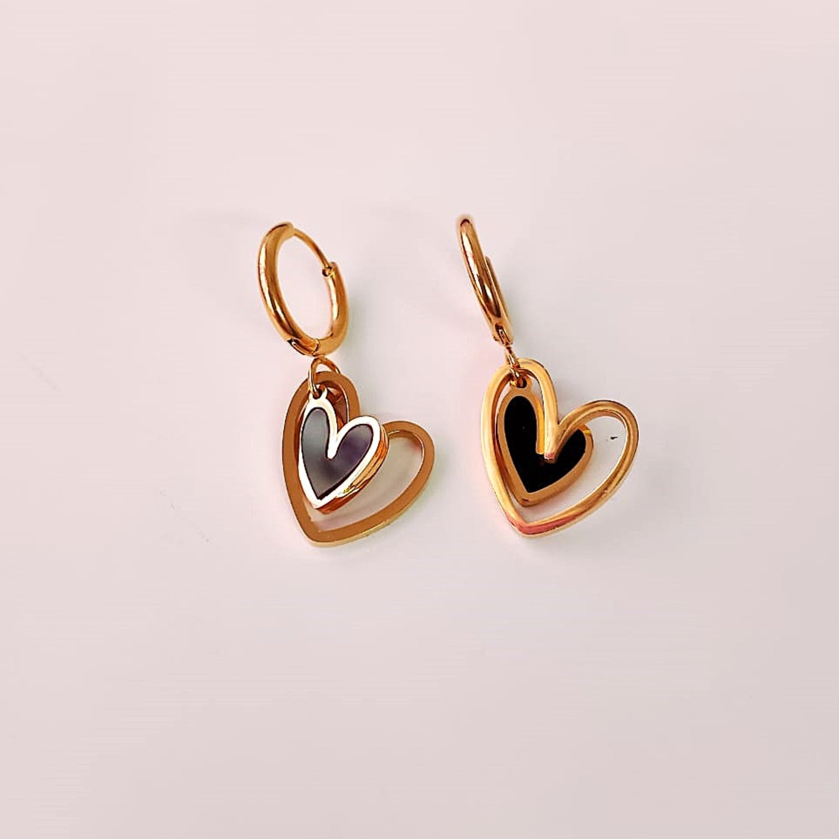 Golden & Black Heart Hoop Earrings
