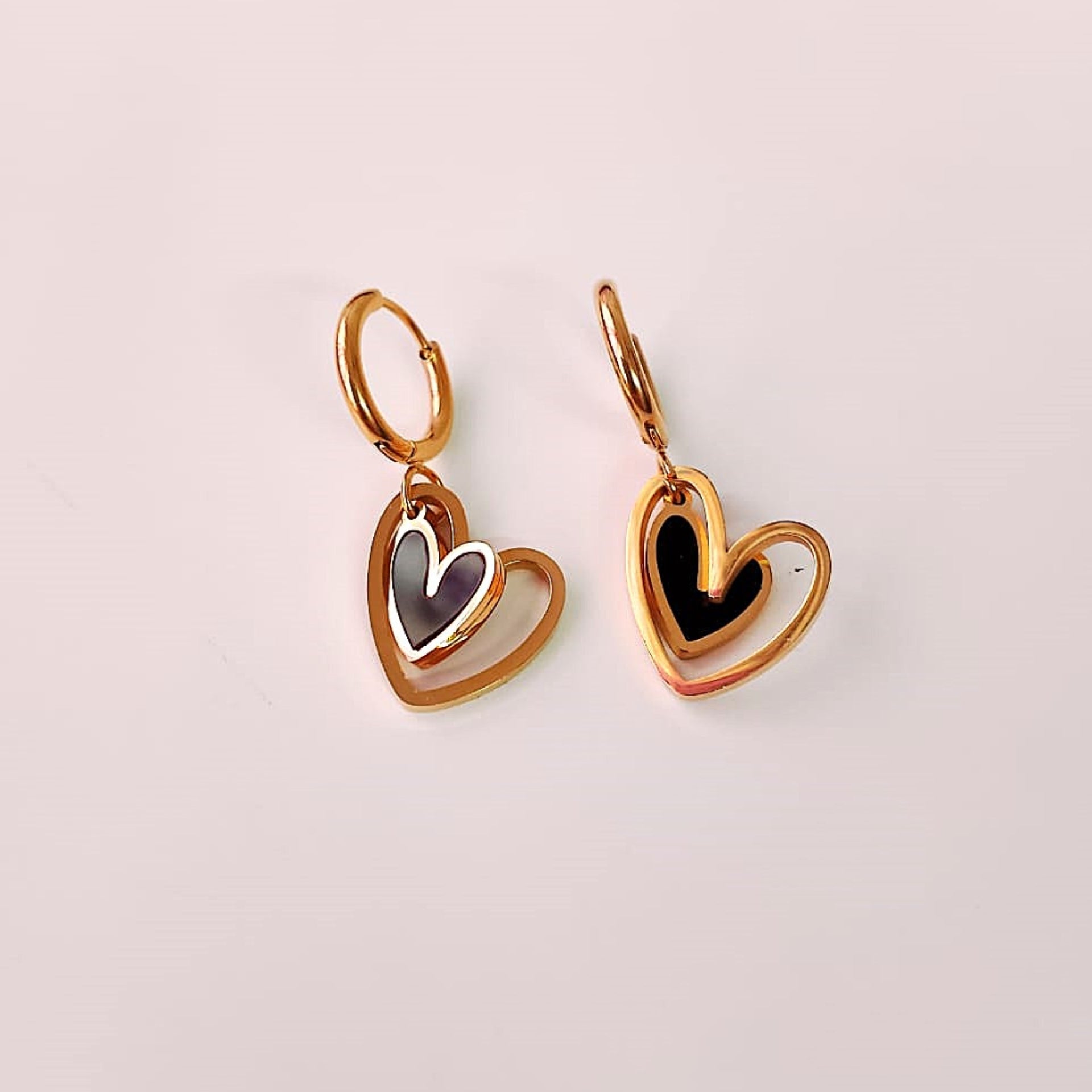 Golden & Black Heart Hoop Earrings