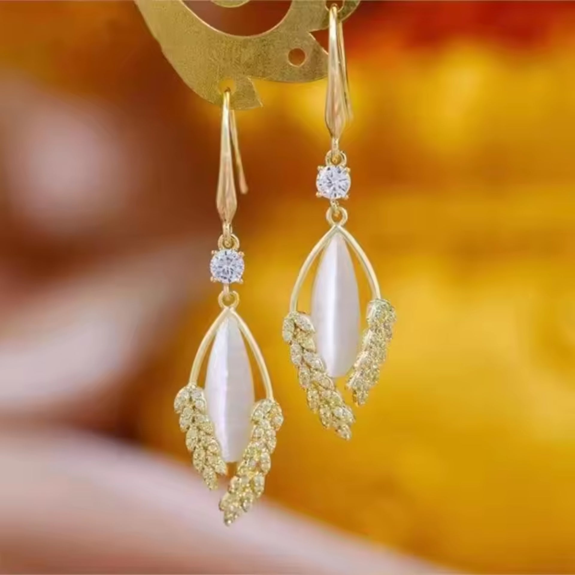 Sparkling Crystal Leaf Earrings