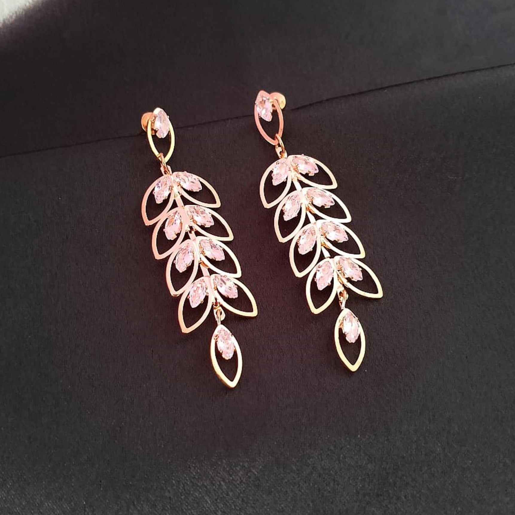 Golden Crystal Leaf Dangler Earrings