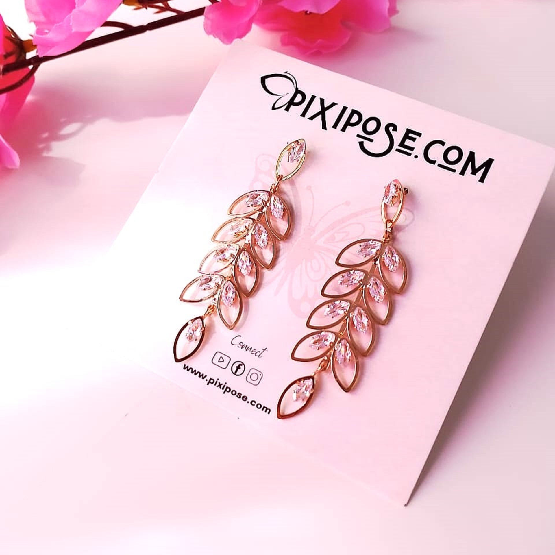 Golden Crystal Leaf Dangler Earrings