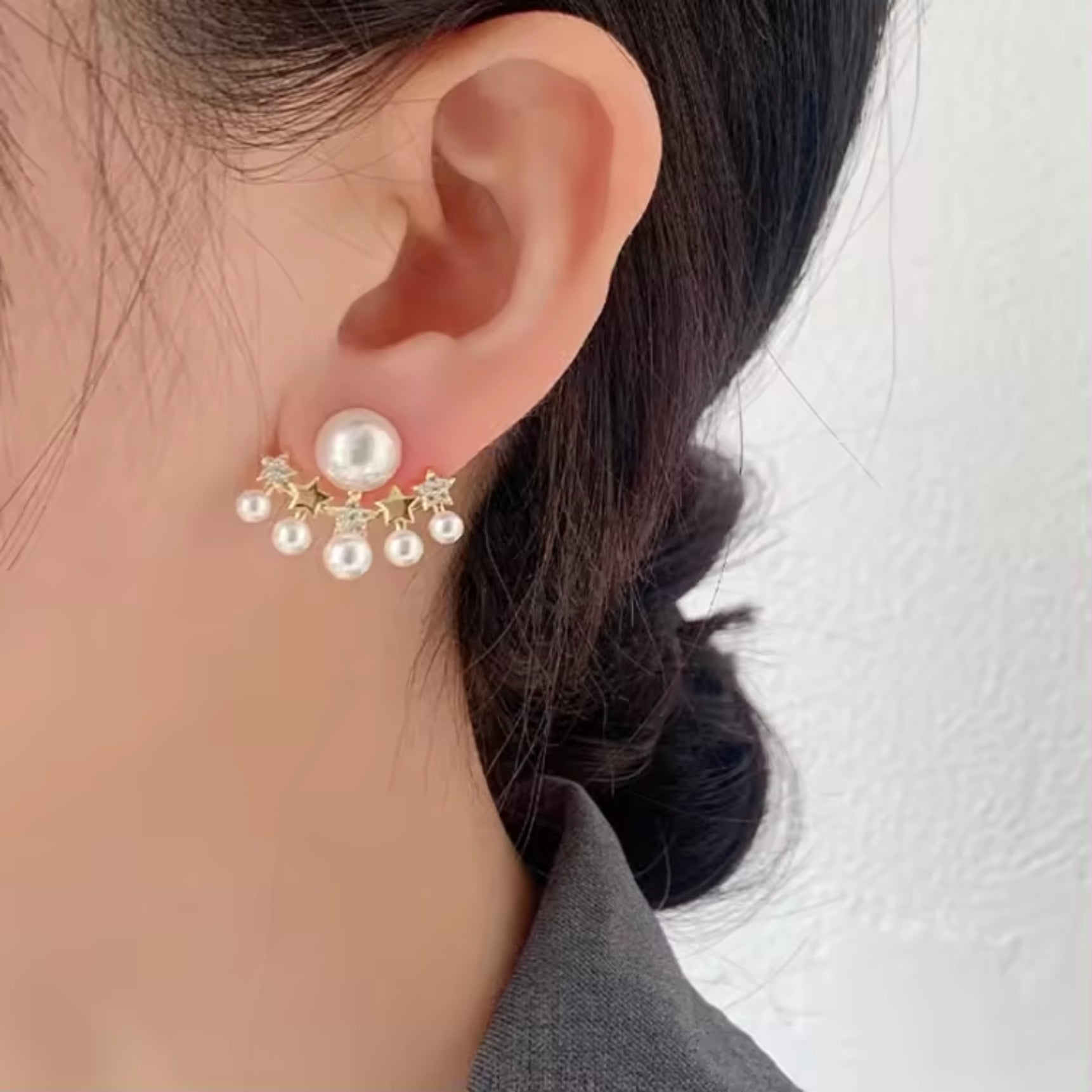 Celestial Star Pearl Stud Earrings