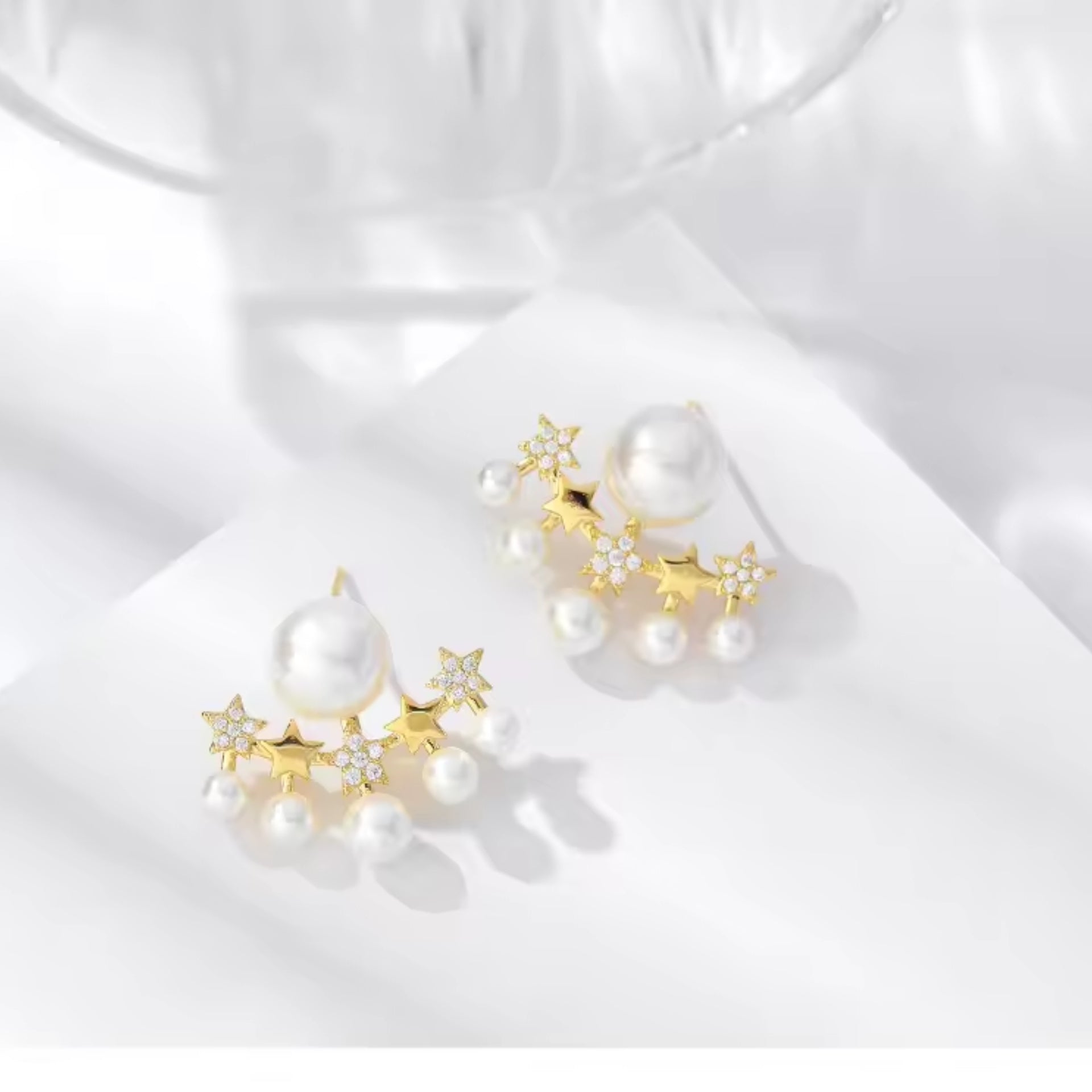 Celestial Star Pearl Stud Earrings