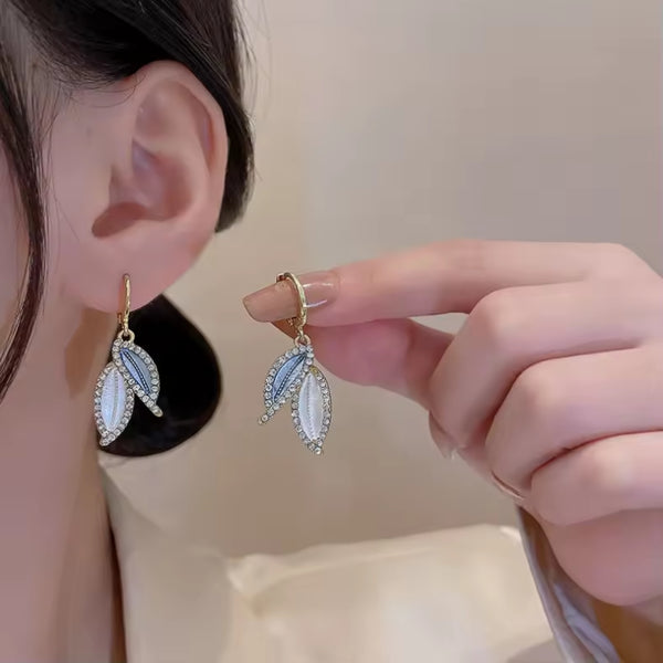 Sapphire Blue Diamond Leaf Earrings