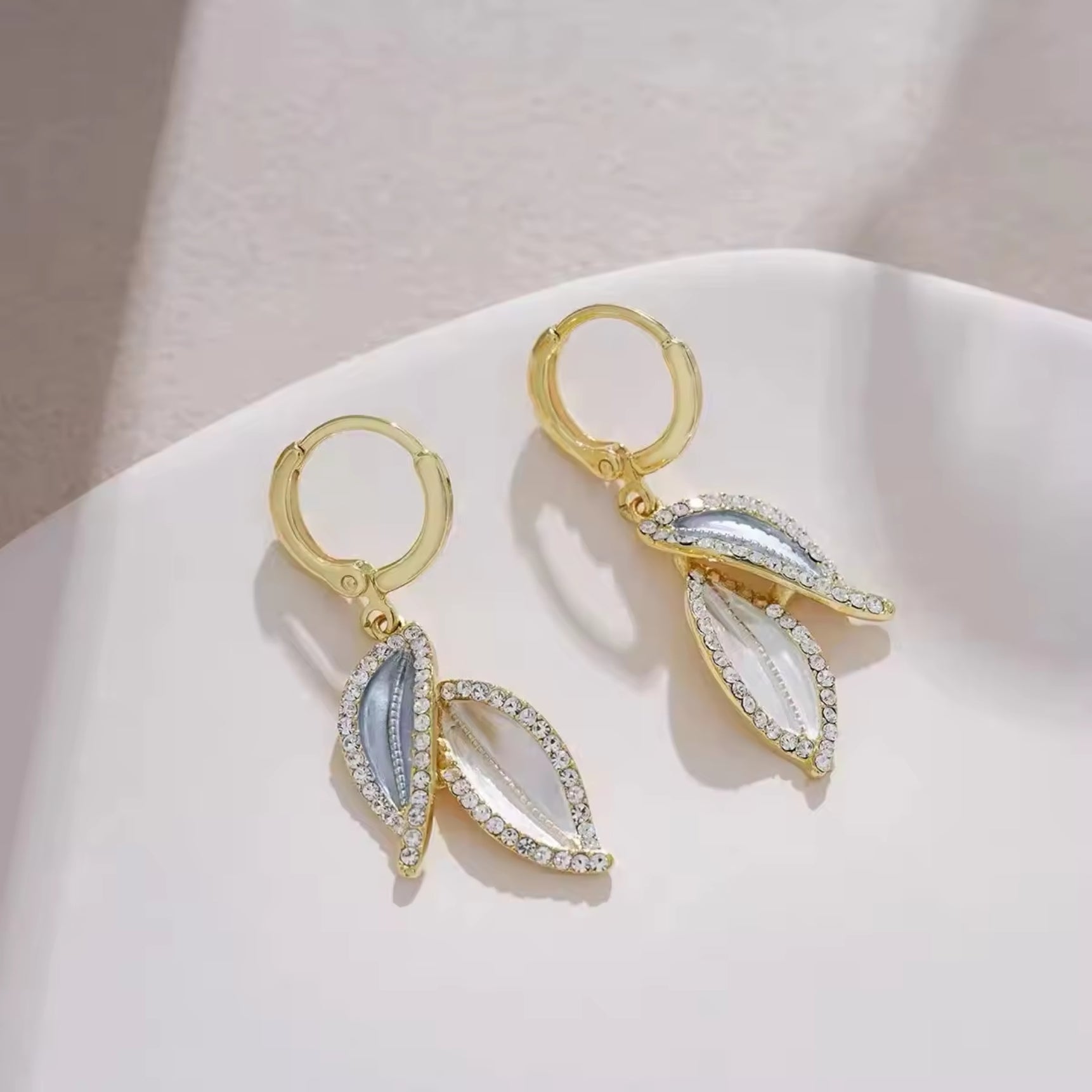 Sapphire Blue Diamond Leaf Earrings