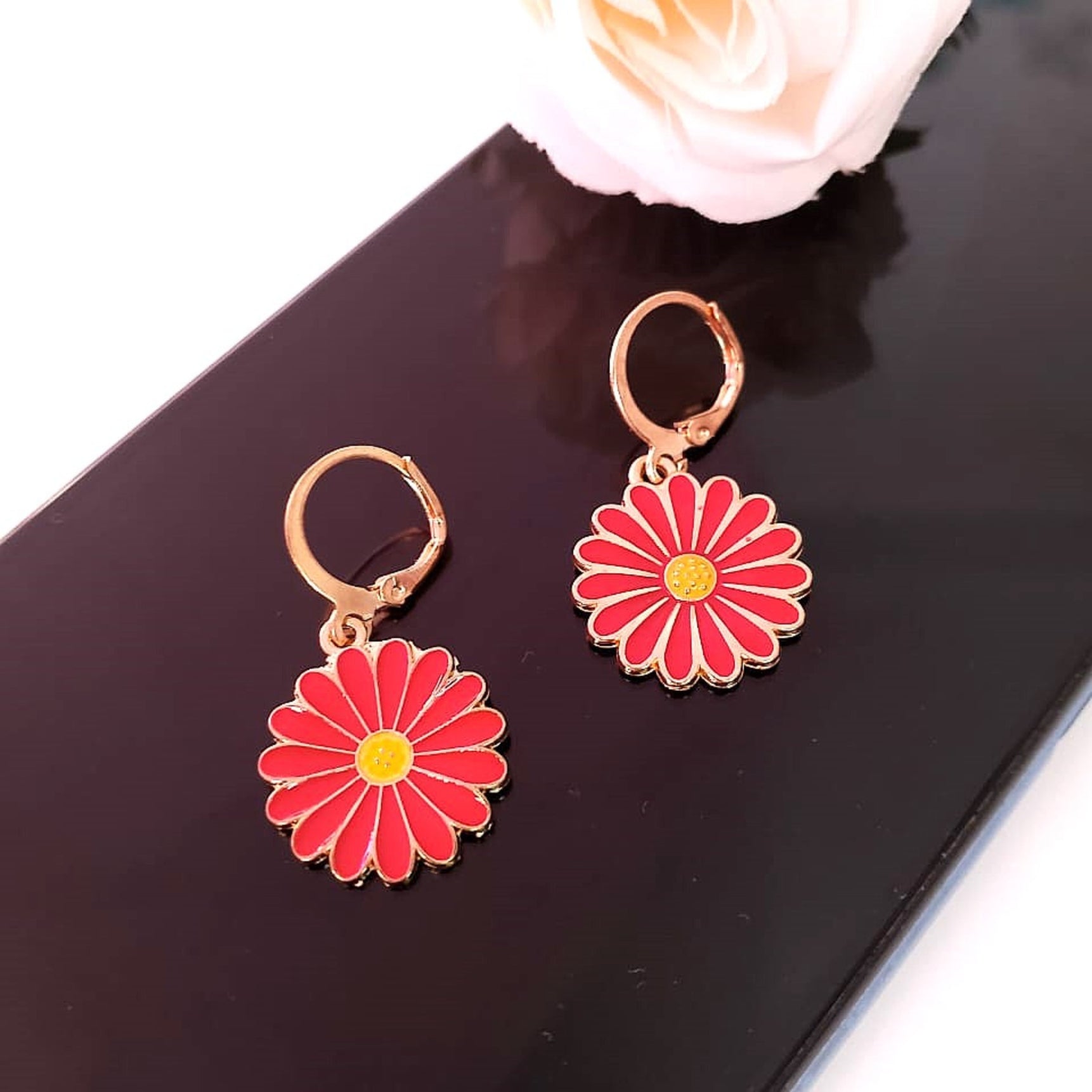 Radiant Red Sunflower Hoops