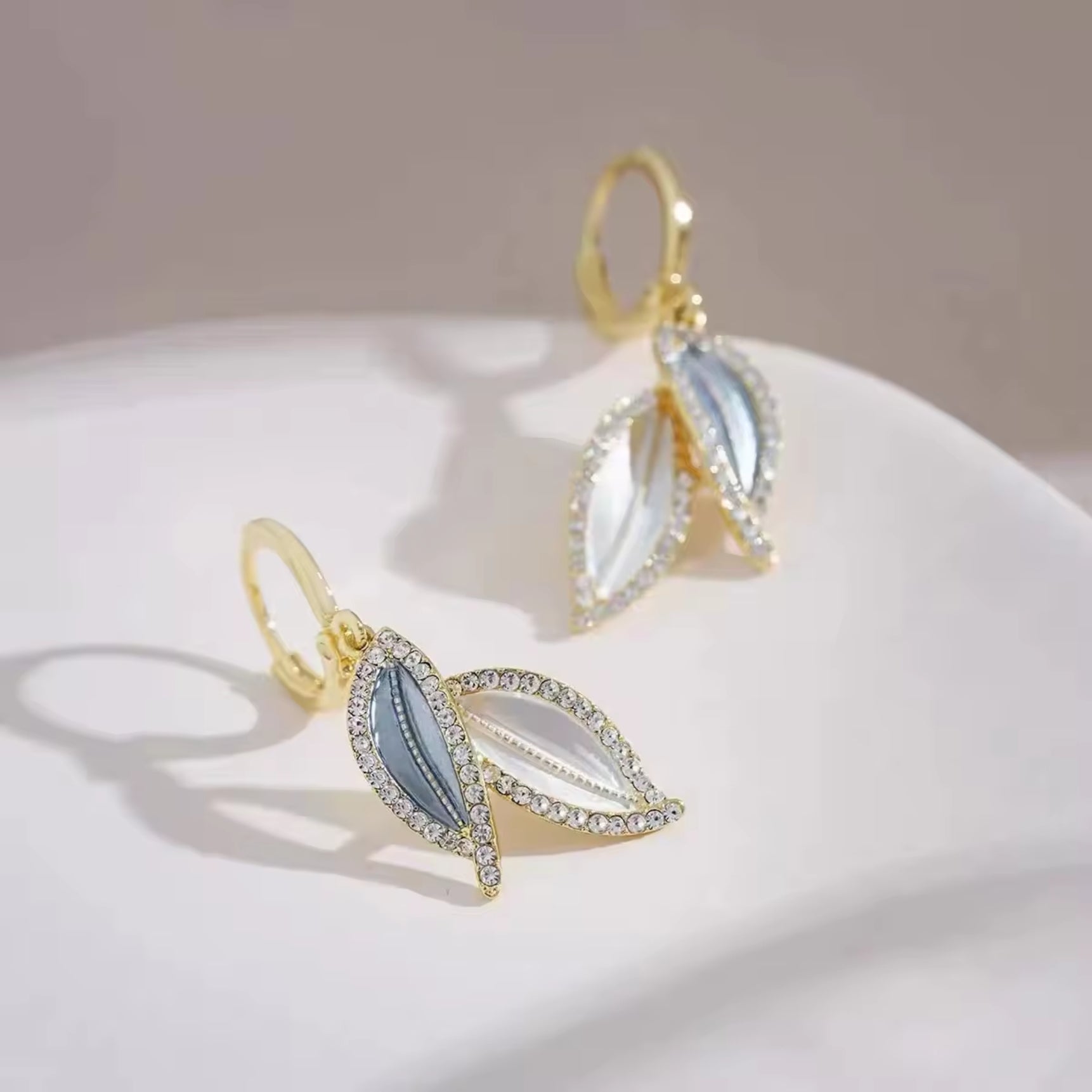 Sapphire Blue Diamond Leaf Earrings