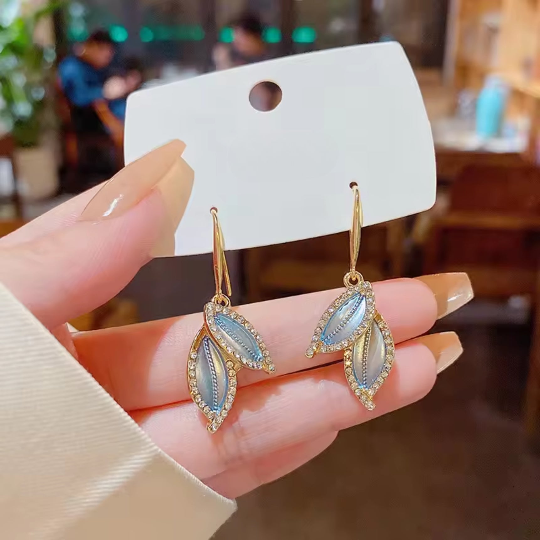 Sapphire Blue Diamond Leaf Earrings