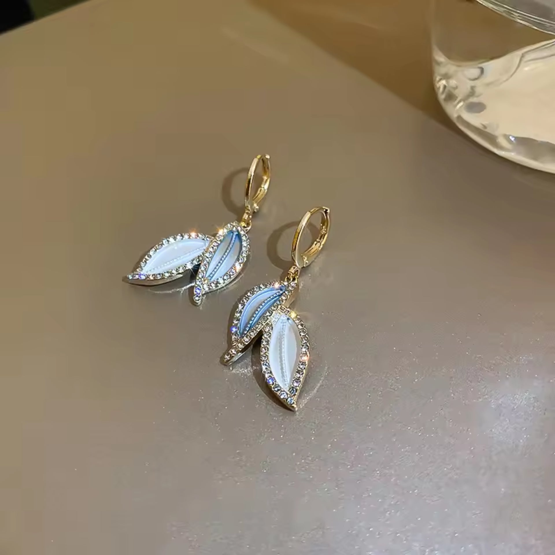 Sapphire Blue Diamond Leaf Earrings