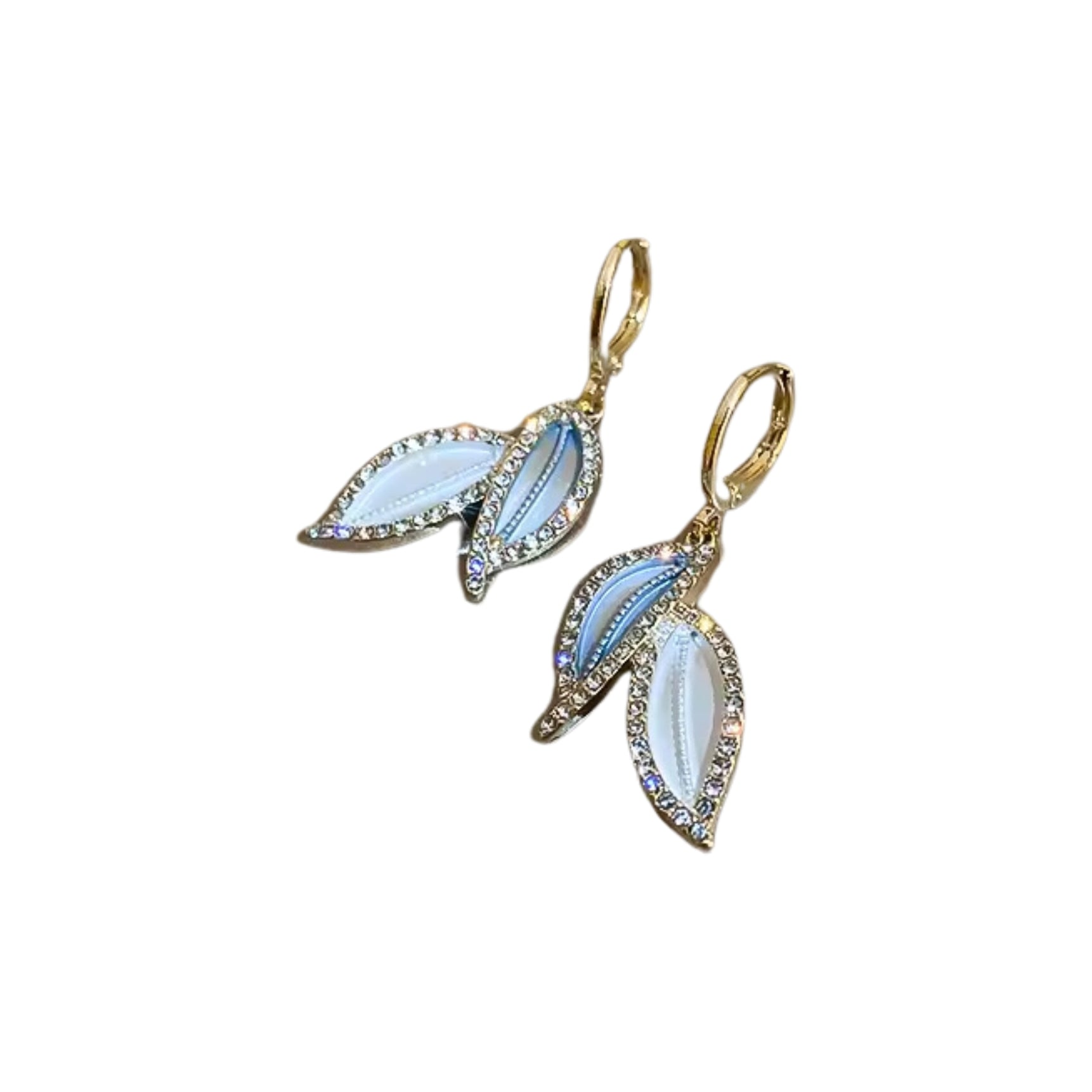 Sapphire Blue Diamond Leaf Earrings