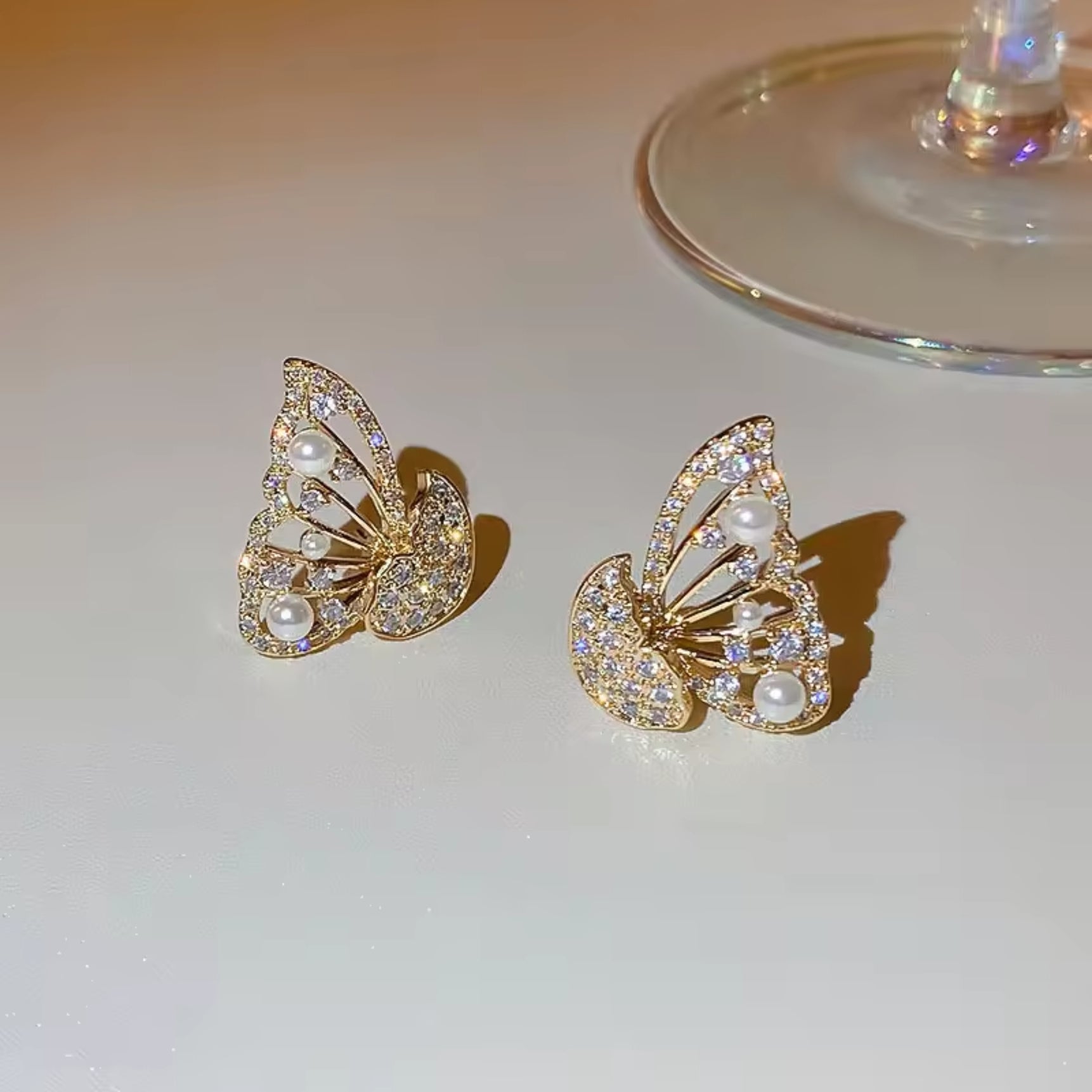 Radiant Crystal Butterfly Stud Earrings