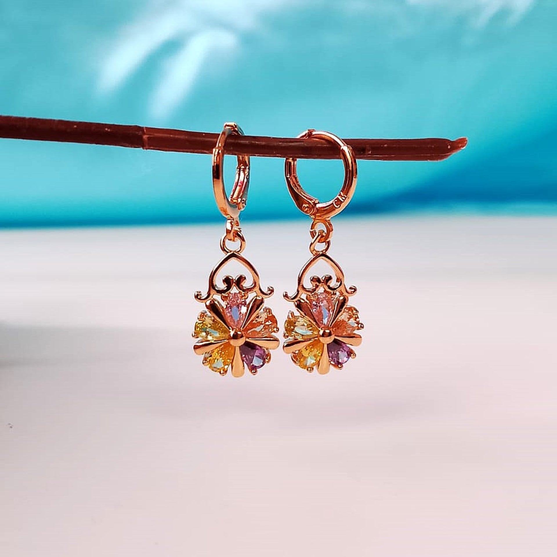 Rainbow Sparkle Zirconia Hoops – Multicolour Gemstone Statement Earrings