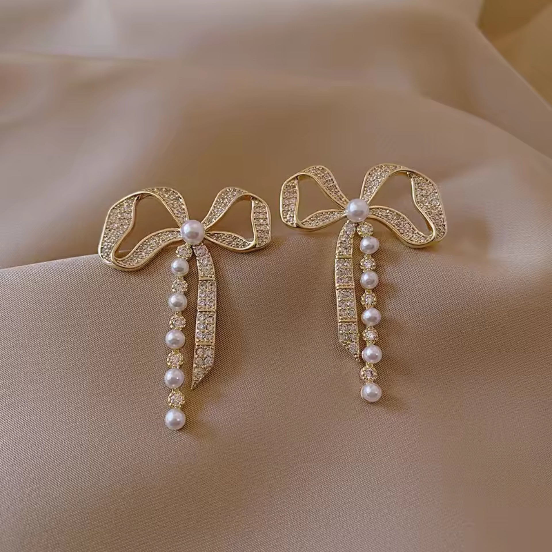 Shimmering Crystal Bow Stud Earrings