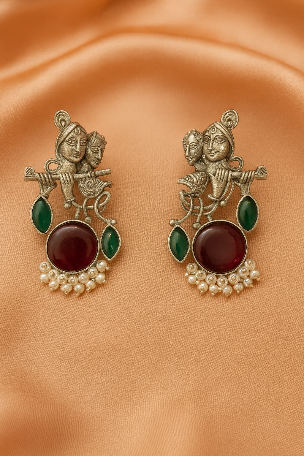 Radha Krishna Beautiful Silver Plated Oxidised Earring in Marooon