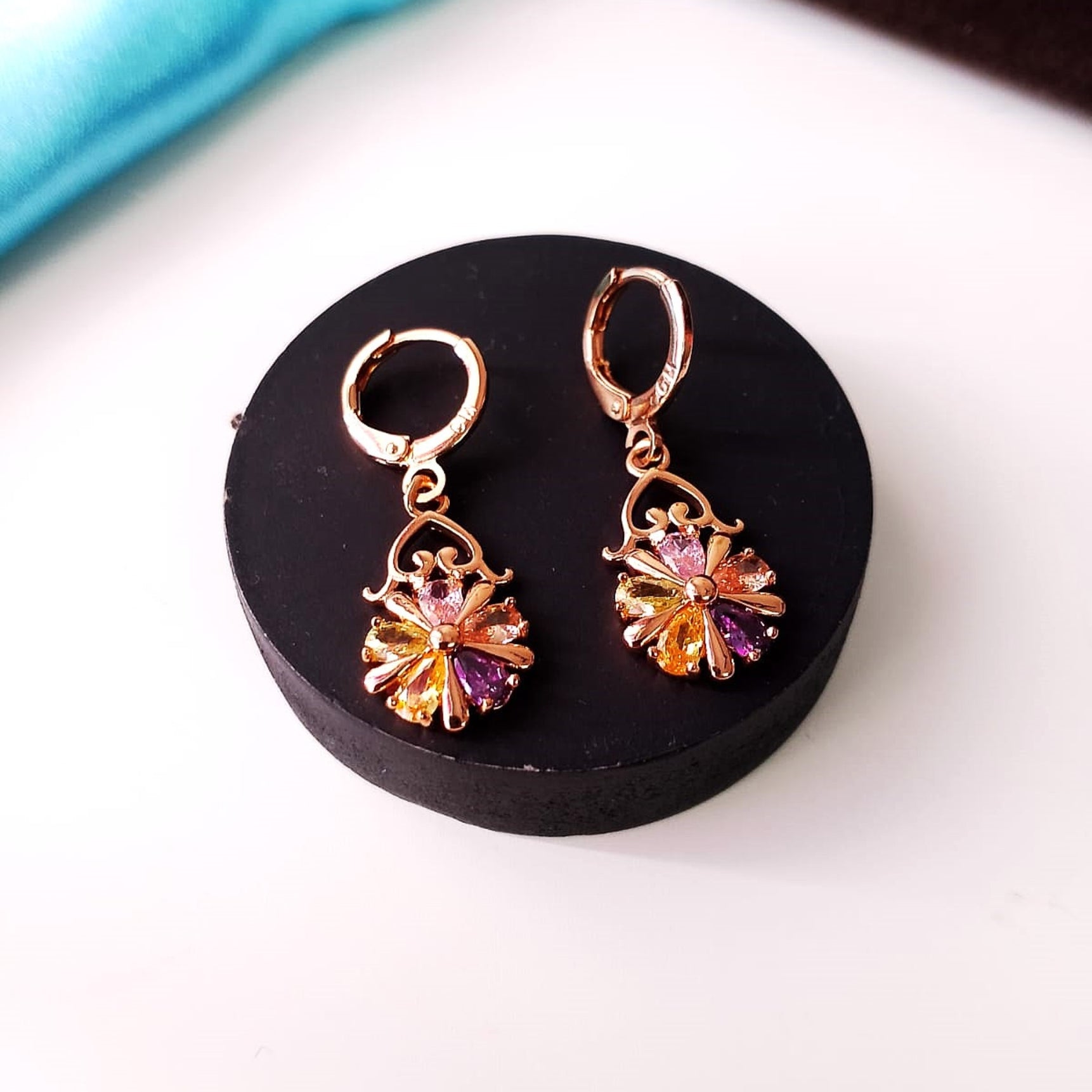 Rainbow Sparkle Zirconia Hoops – Multicolour Gemstone Statement Earrings