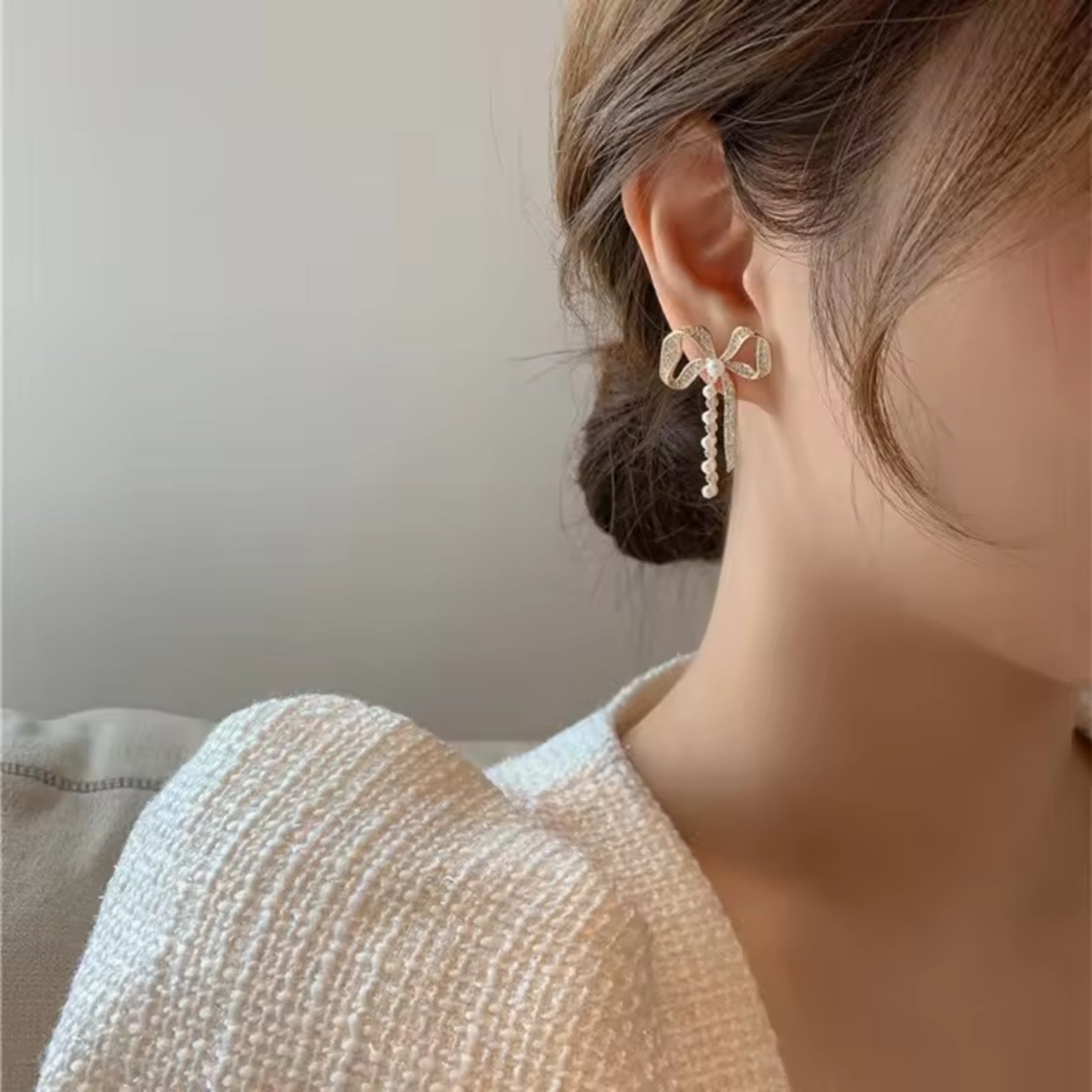 Shimmering Crystal Bow Stud Earrings