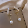 Twisted Diamond Pearl Drop Earrings