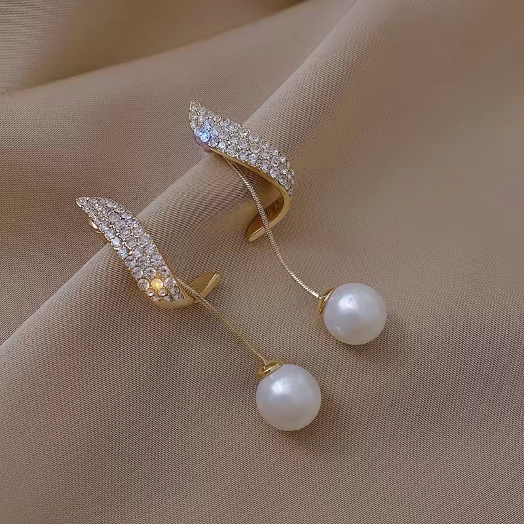 Twisted Diamond Pearl Drop Earrings