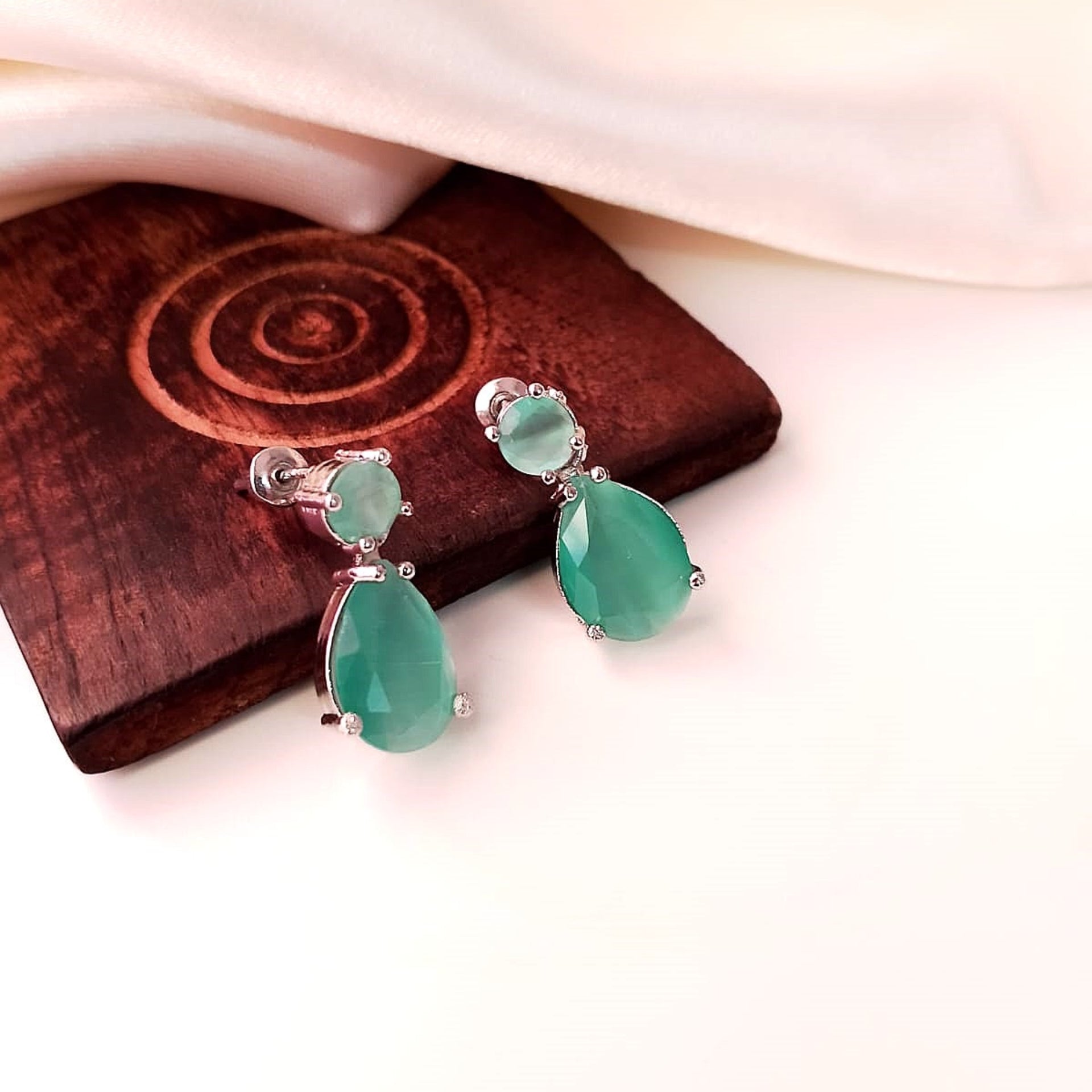 Mint Green AD Water Droplet Earrings