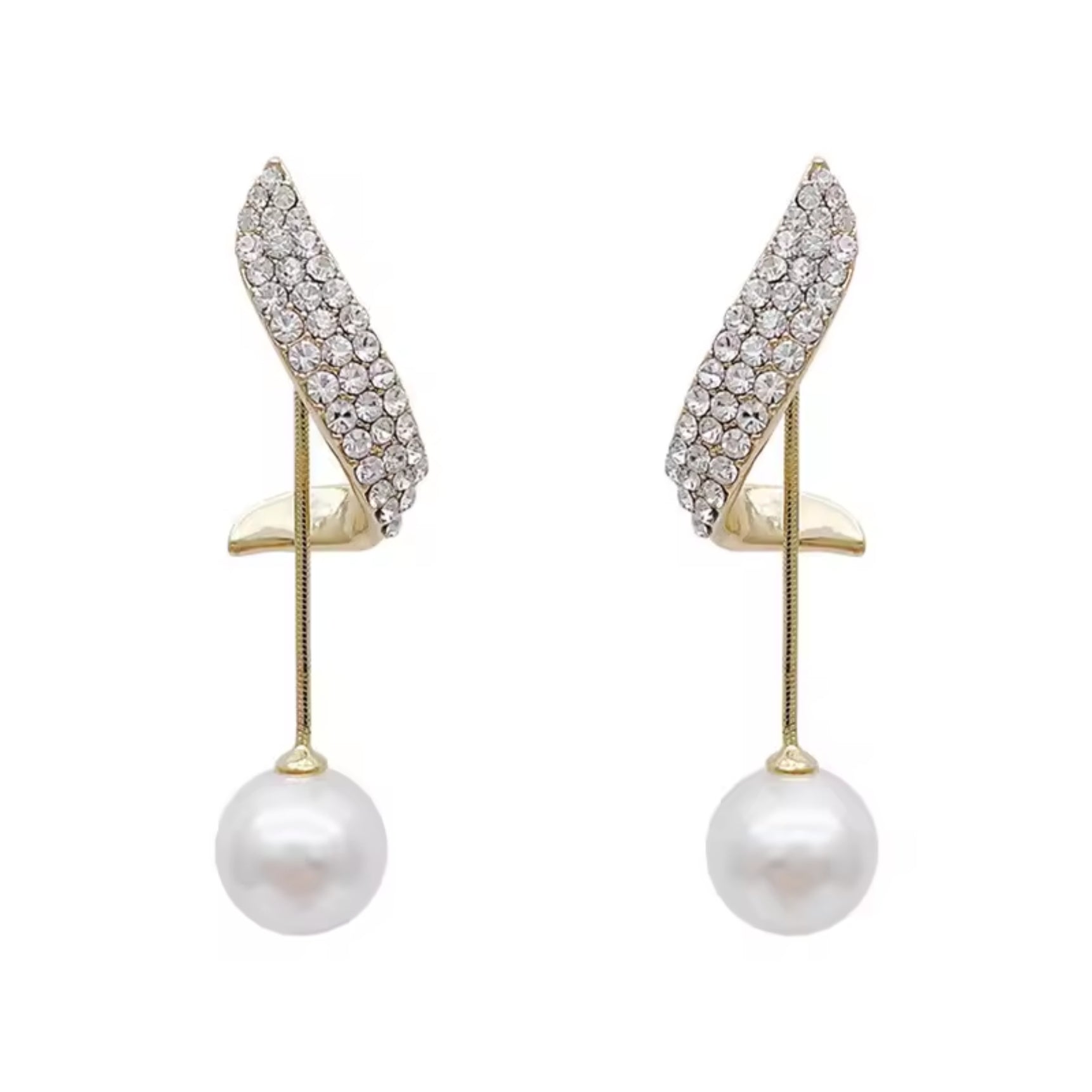 Twisted Diamond Pearl Drop Earrings