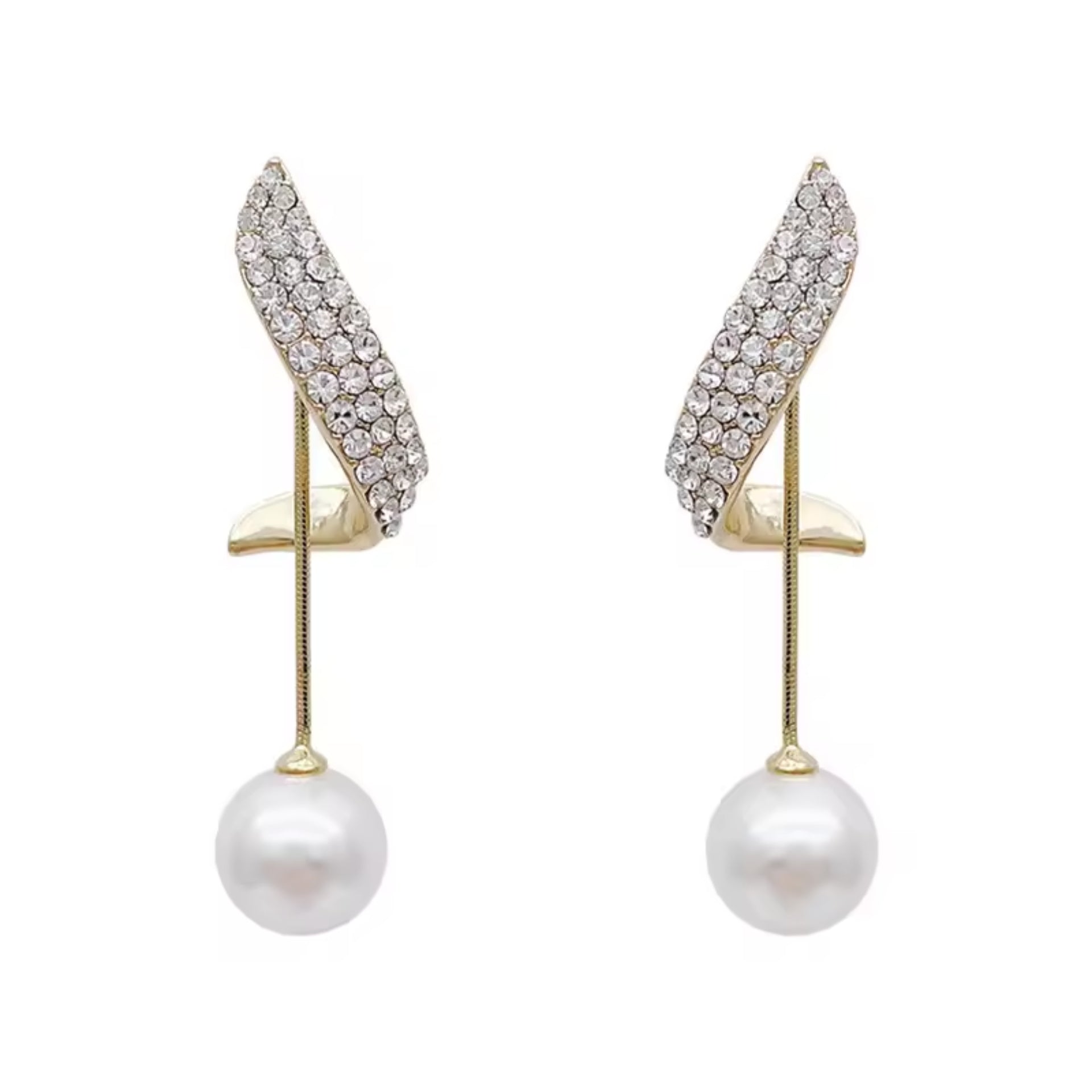 Twisted Diamond Pearl Drop Earrings