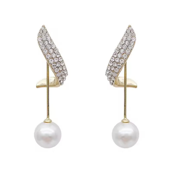 Twisted Diamond Pearl Drop Earrings