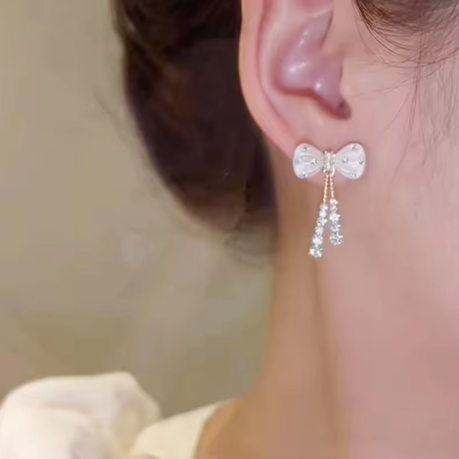 Elegant White Bow Drop Earrings