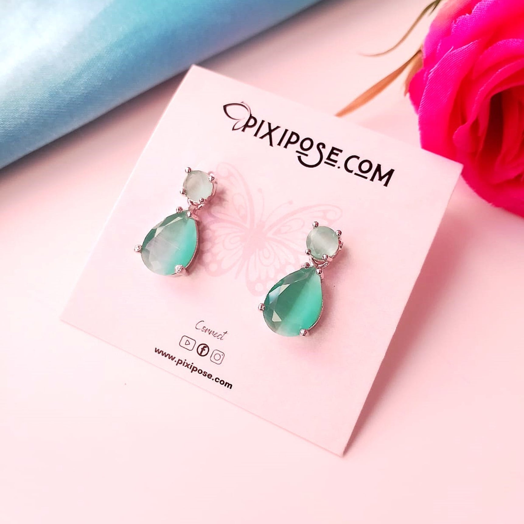 Mint Green AD Water Droplet Earrings