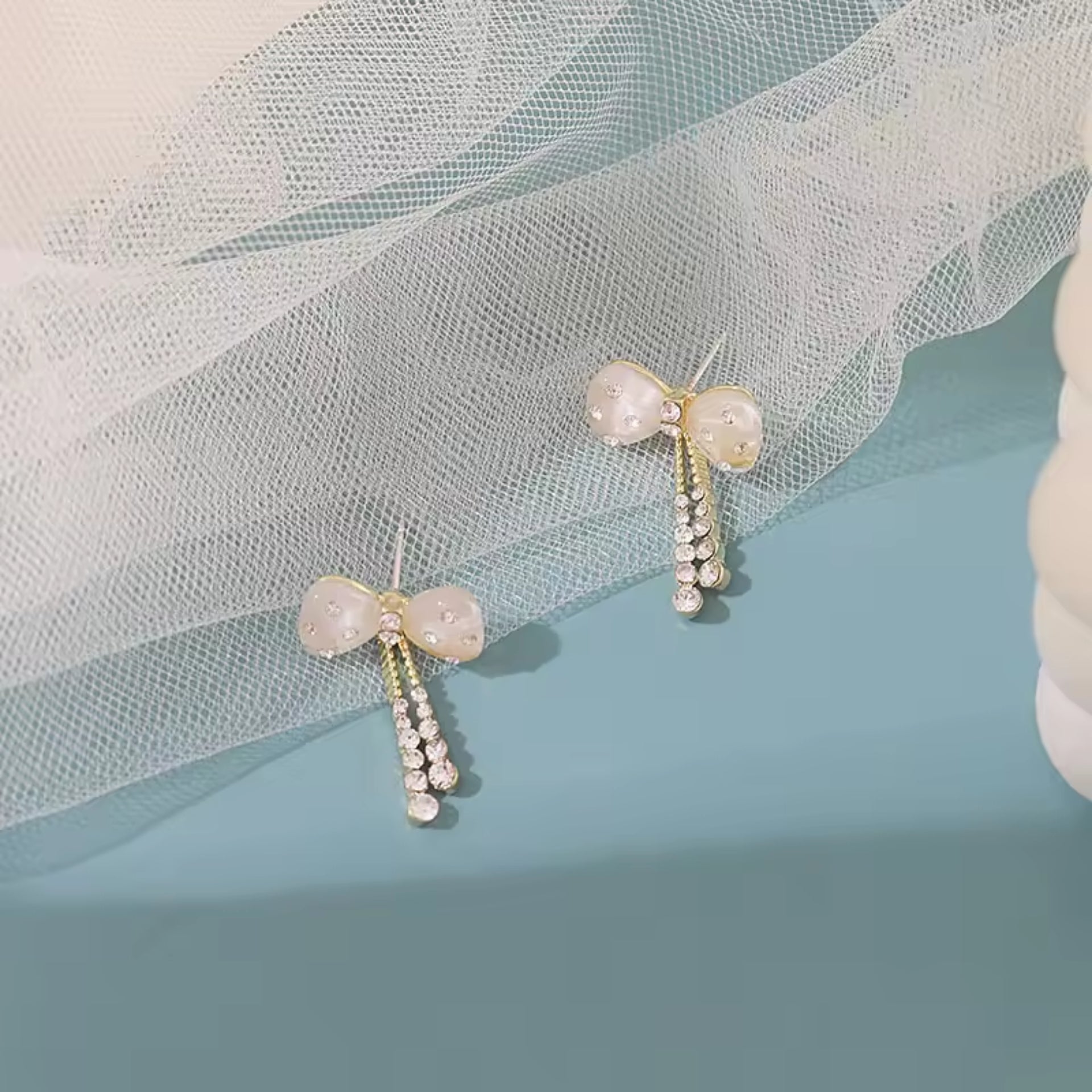 Elegant White Bow Drop Earrings