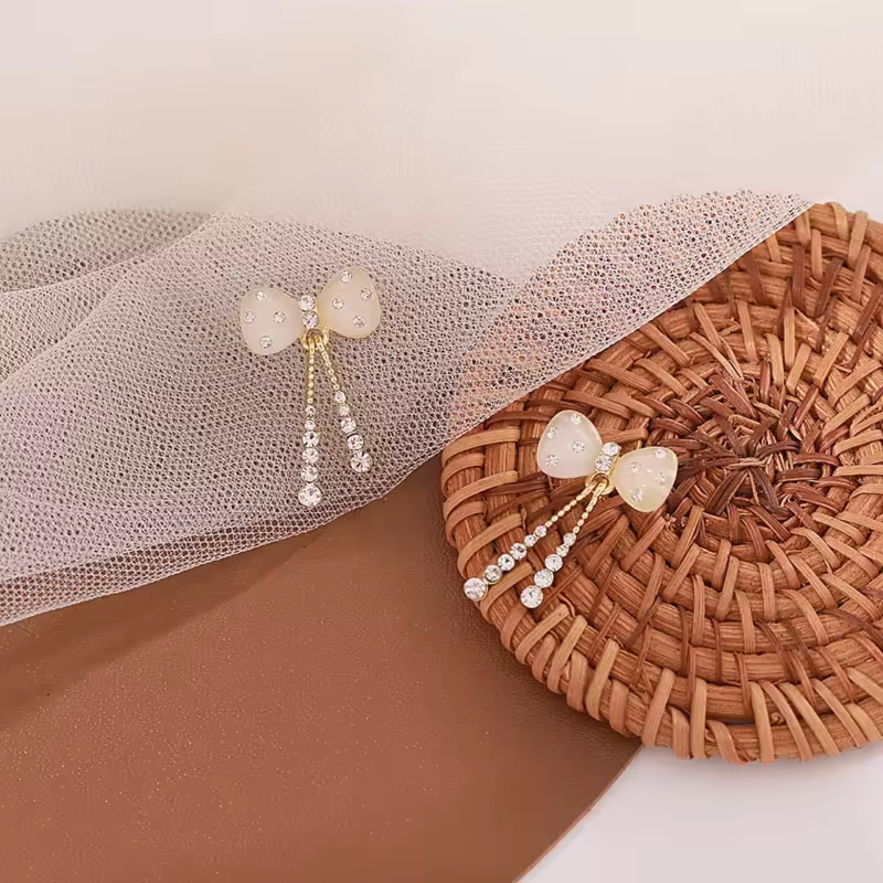 Elegant White Bow Drop Earrings