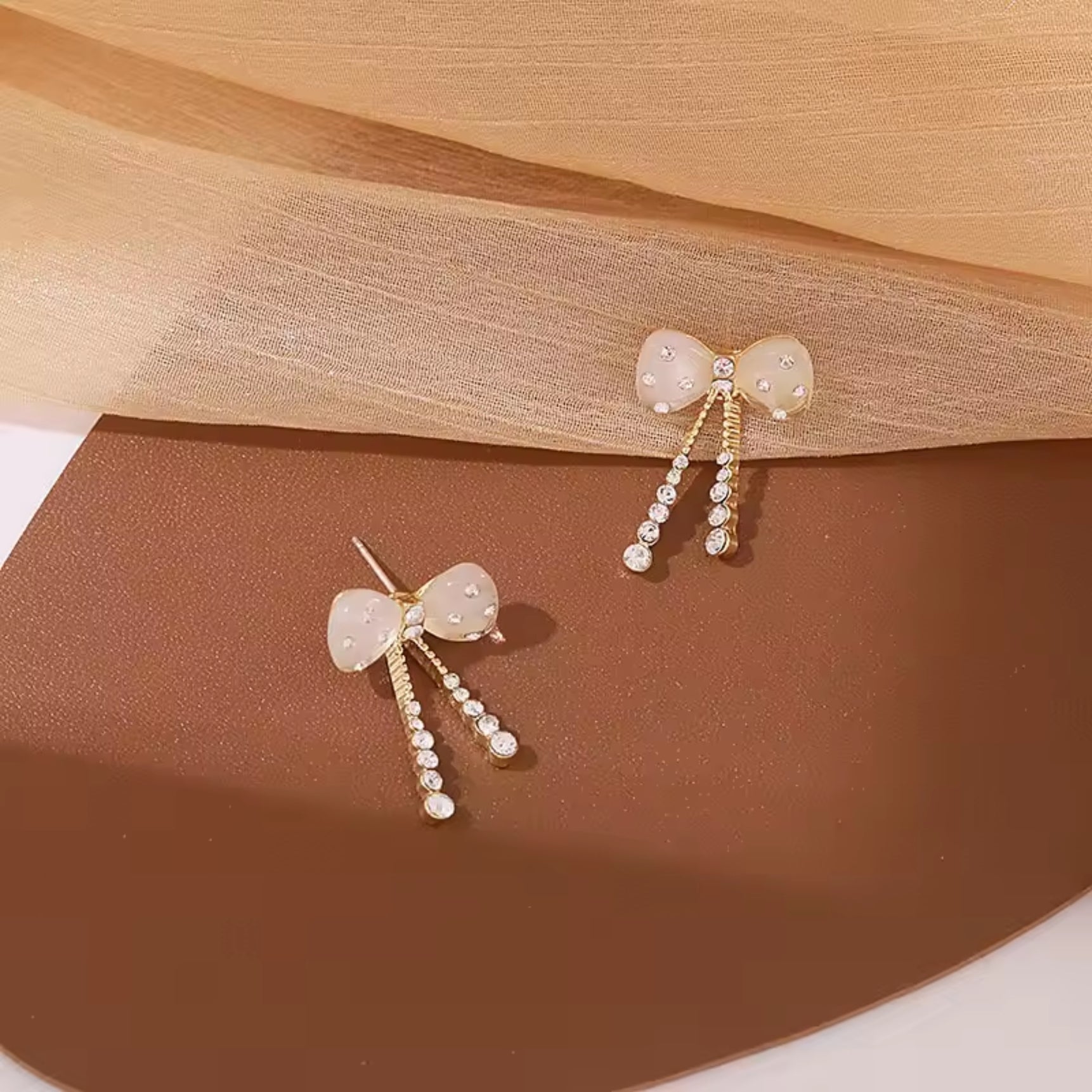 Elegant White Bow Drop Earrings