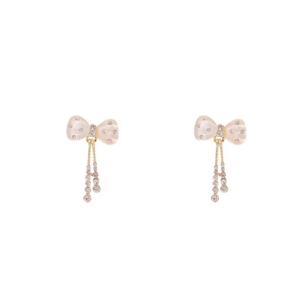 Elegant White Bow Drop Earrings